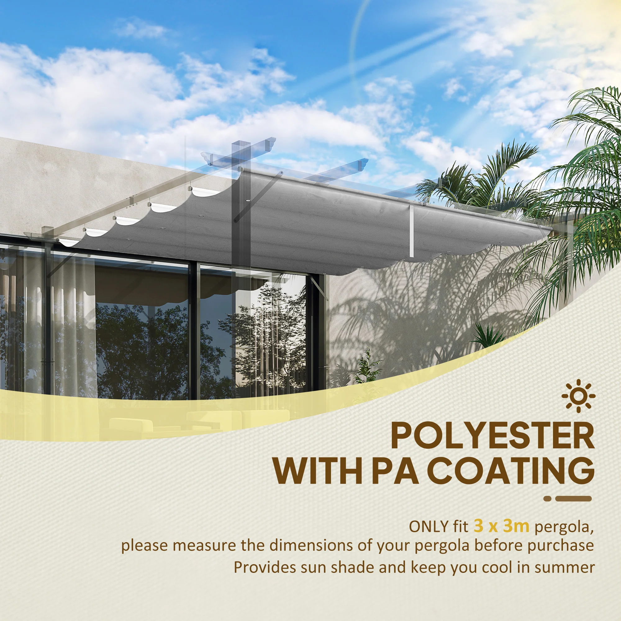 Outsunny Pergola Shade Cover Replacement Canopy for 4 x 3(m) Pergola, Cream - Image 12
