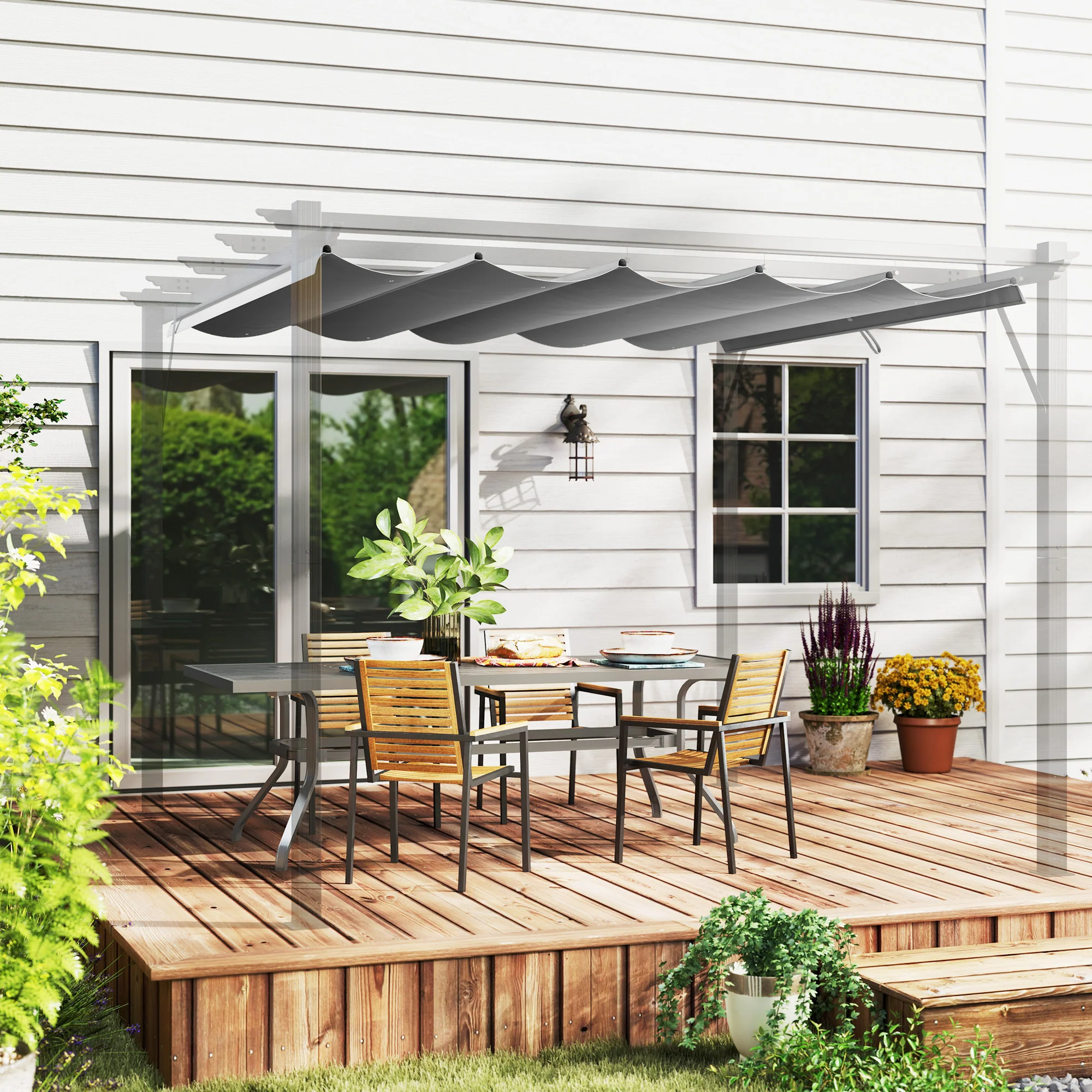 Outsunny Pergola Shade Cover Replacement Canopy for 4 x 3(m) Pergola, Cream - Image 16