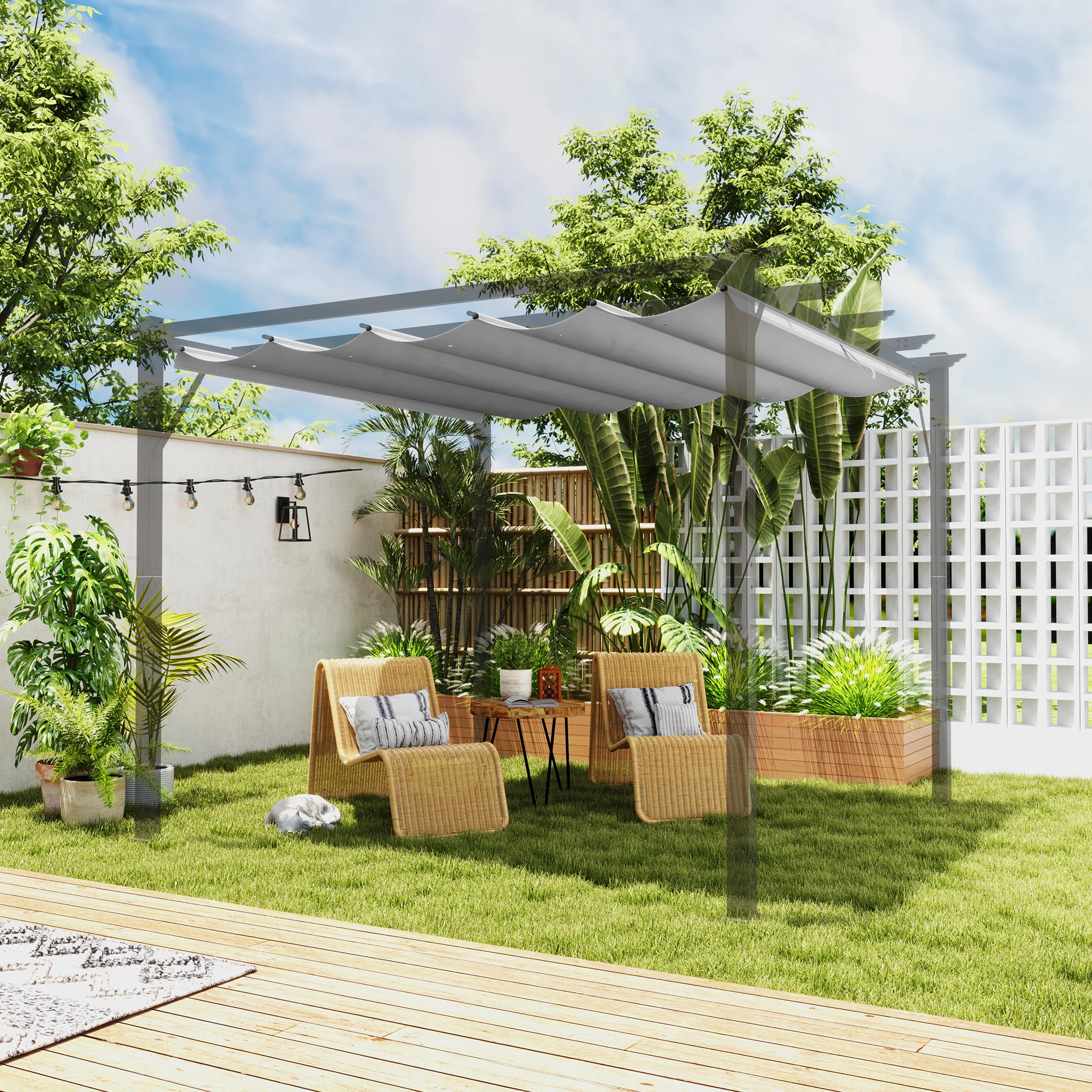 Outsunny Pergola Shade Cover Replacement Canopy for 4 x 3(m) Pergola, Cream - Image 17
