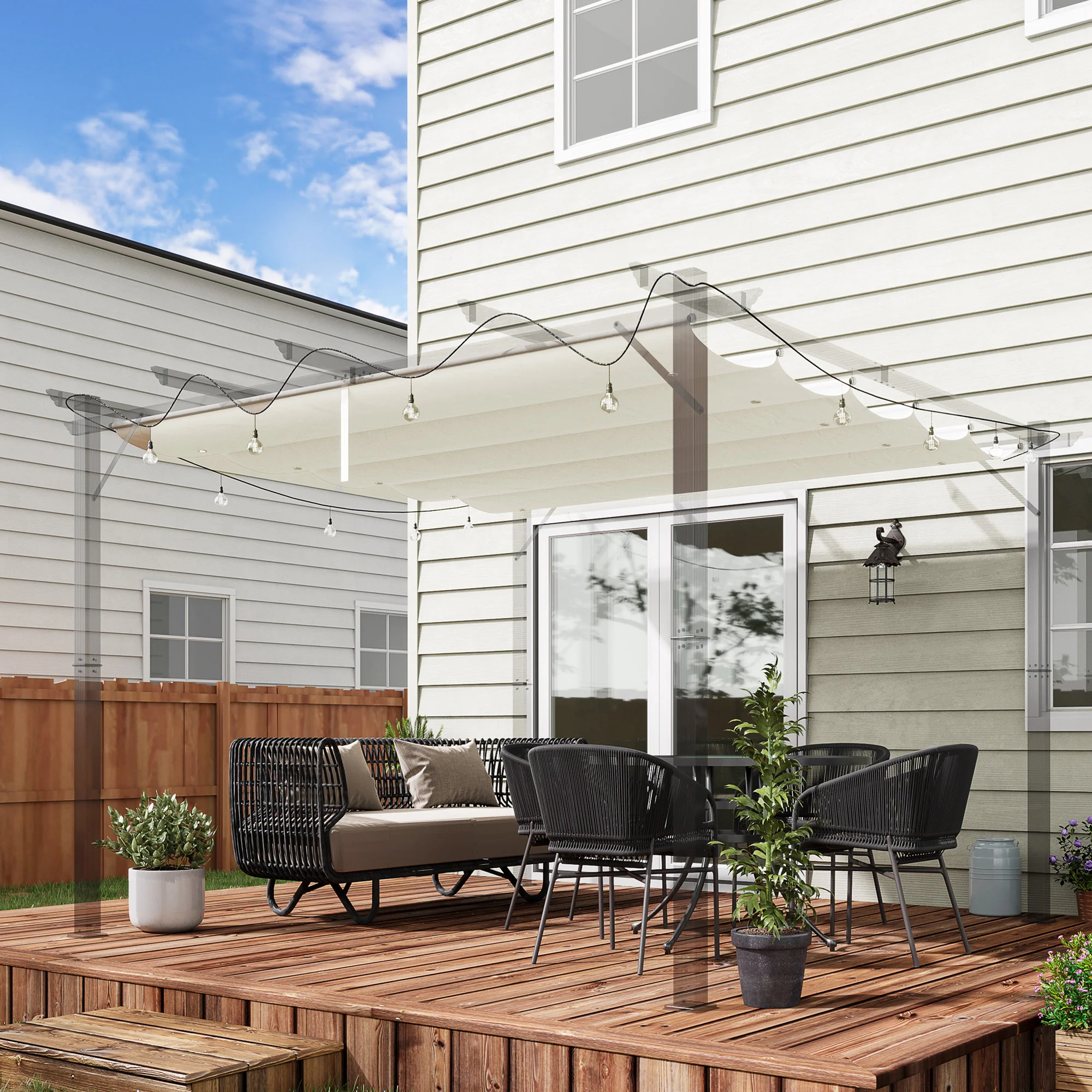 Outsunny Pergola Shade Cover Replacement Canopy for 4 x 3(m) Pergola, Cream - Image 2