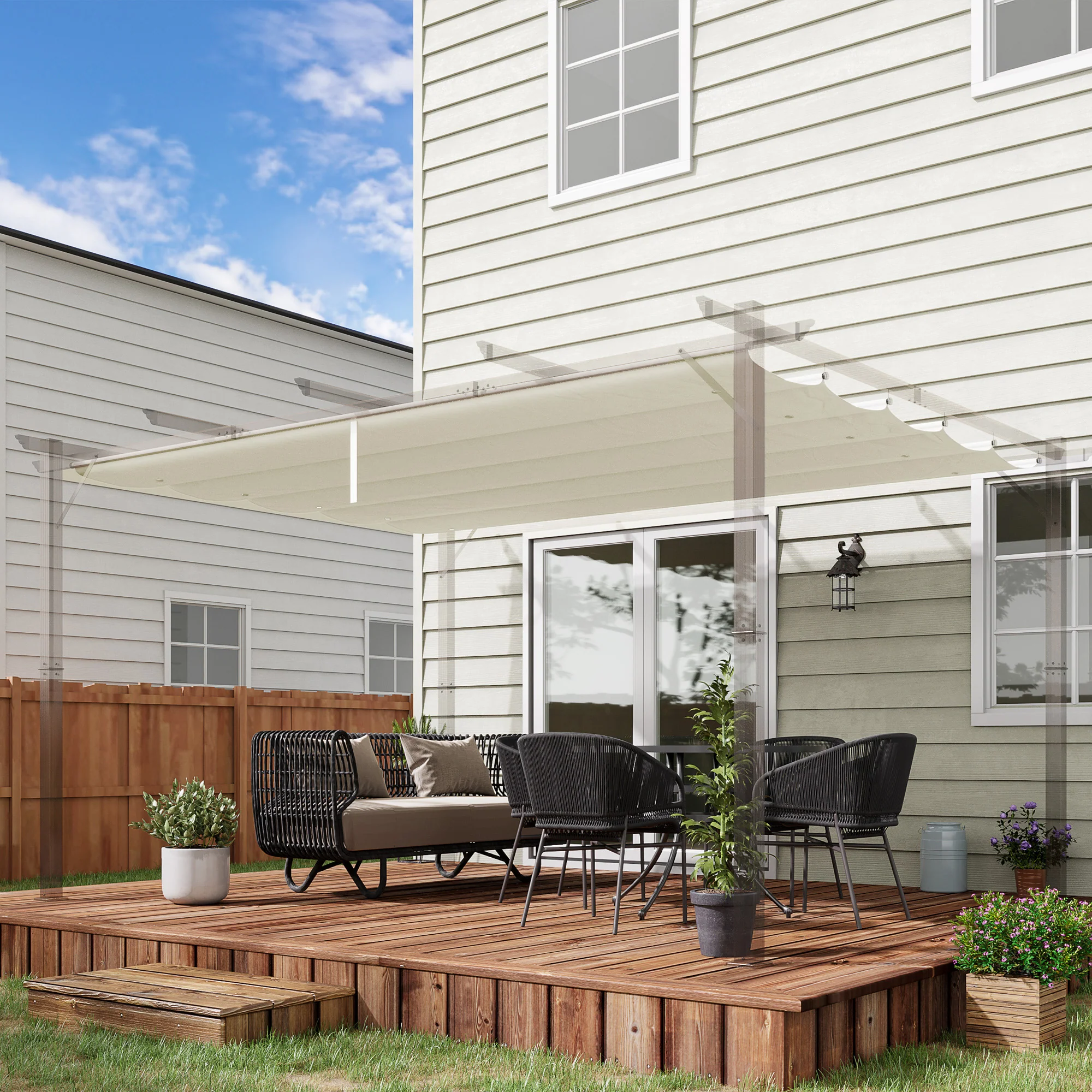 Outsunny Pergola Shade Cover Replacement Canopy for 4 x 3(m) Pergola, Cream - Image 20