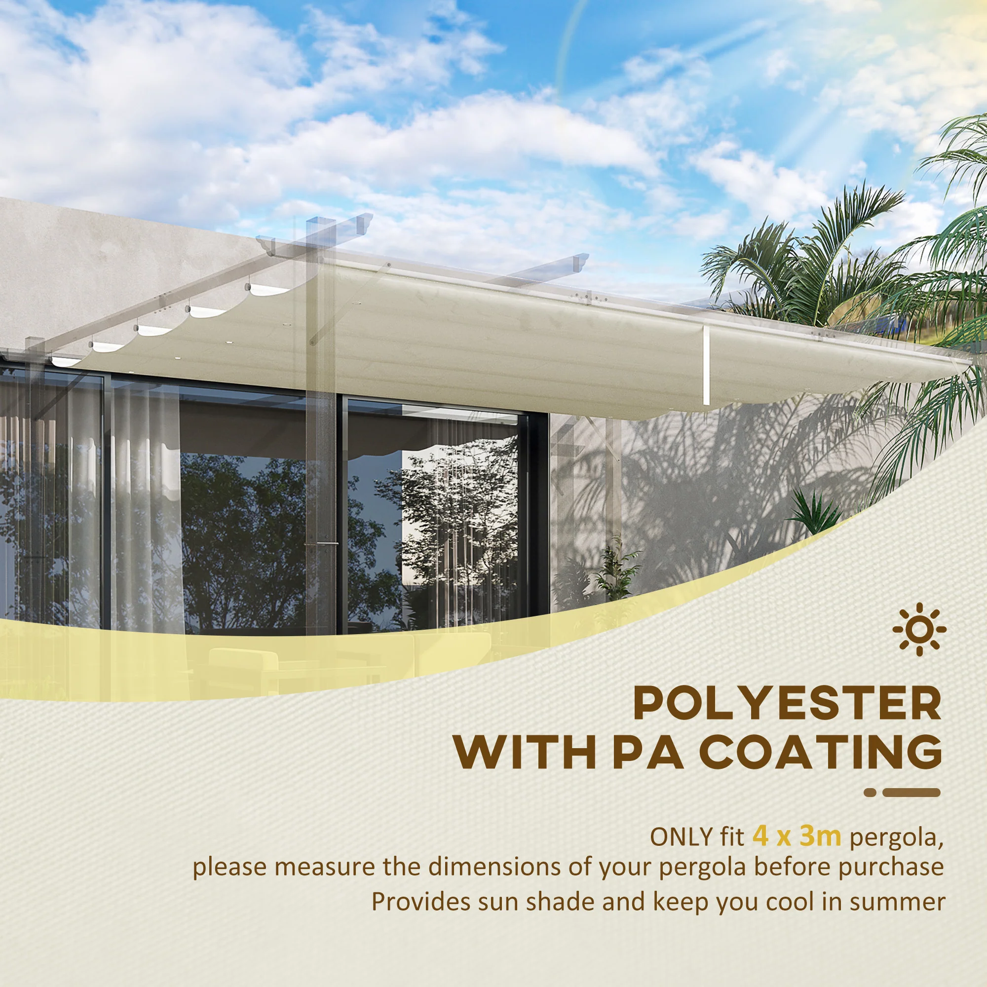 Outsunny Pergola Shade Cover Replacement Canopy for 4 x 3(m) Pergola, Cream - Image 21
