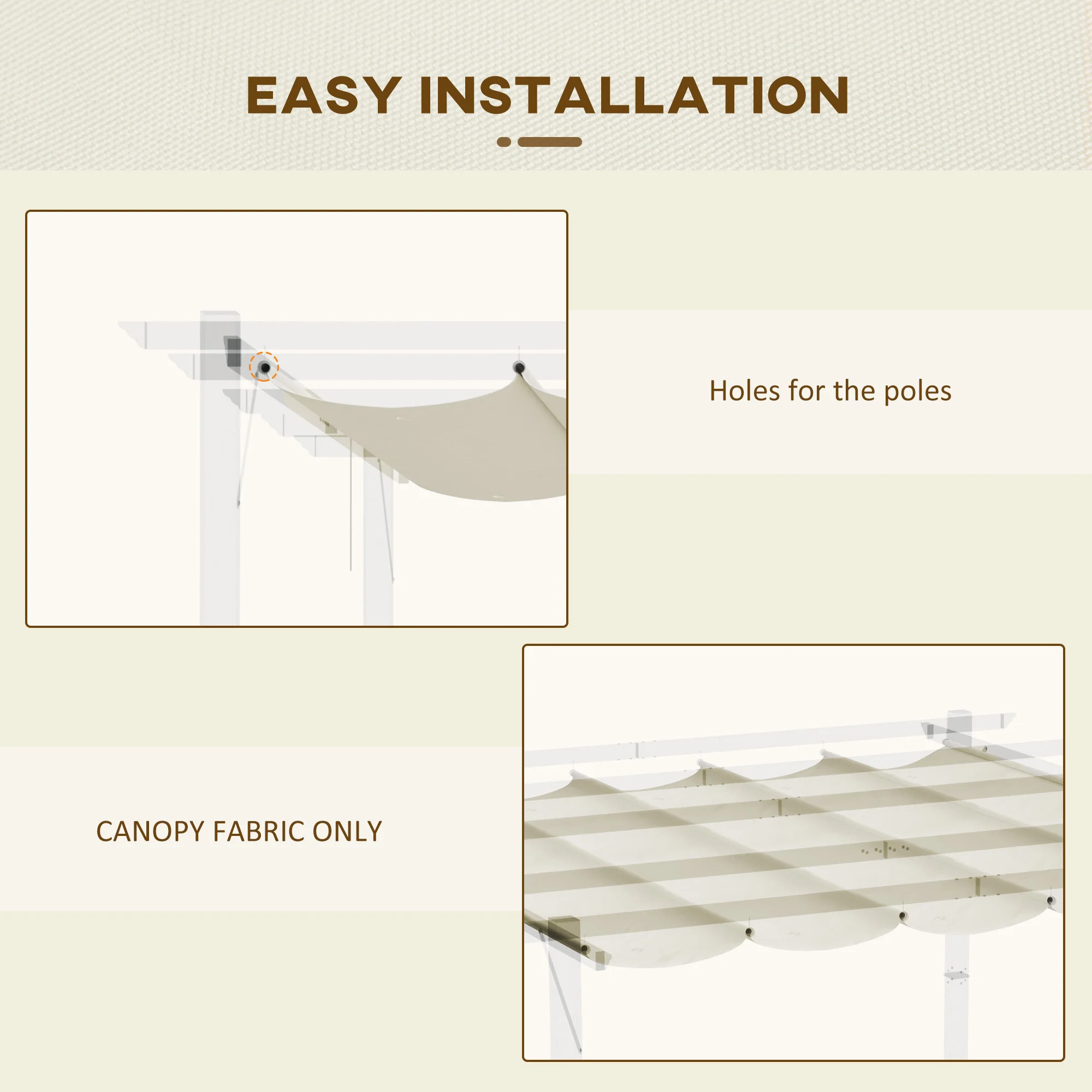 Outsunny Pergola Shade Cover Replacement Canopy for 4 x 3(m) Pergola, Cream - Image 24