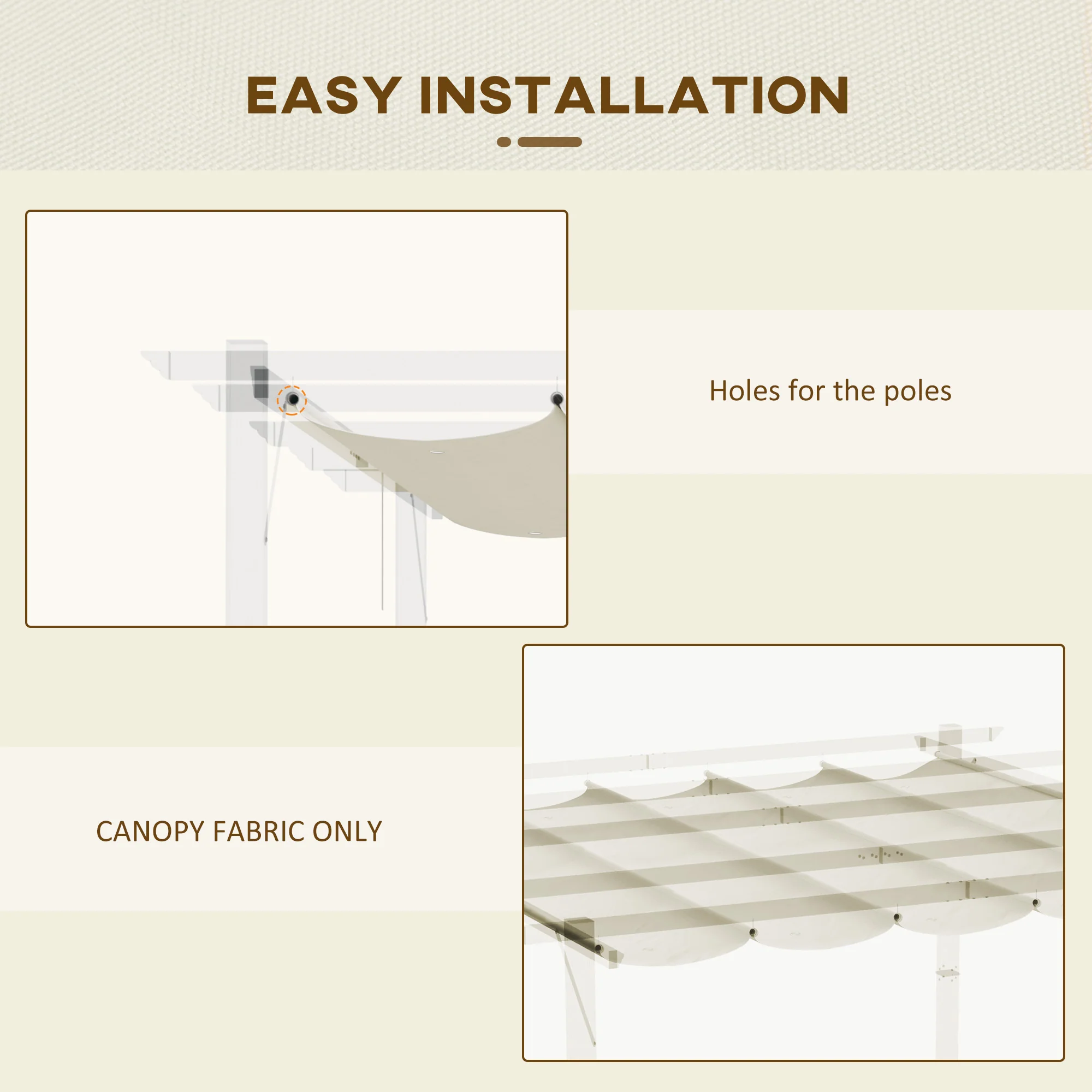 Outsunny Pergola Shade Cover Replacement Canopy for 4 x 3(m) Pergola, Cream - Image 6