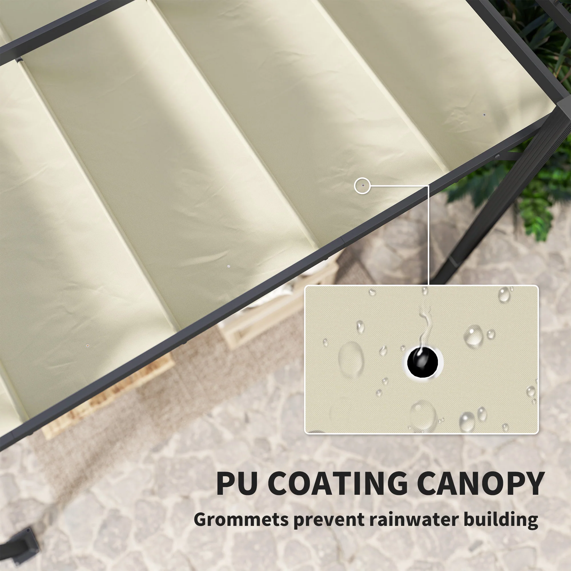 Outsunny Pergola with Retractable Roof and Aluminium Frame - Khaki - Image 13