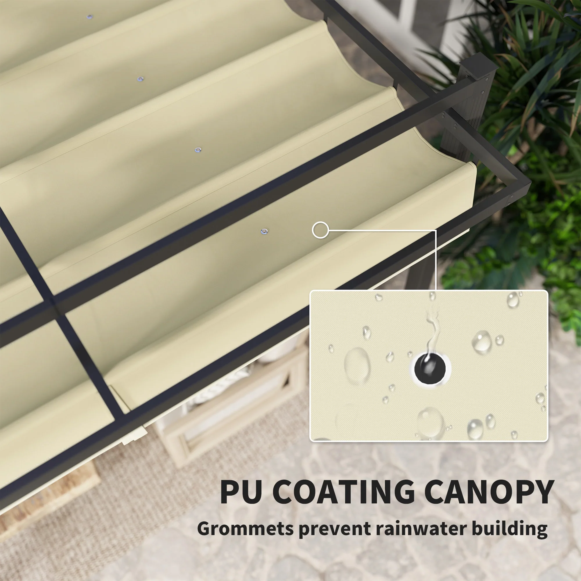 Outsunny Pergola with Retractable Roof and Aluminium Frame - Khaki - Image 4