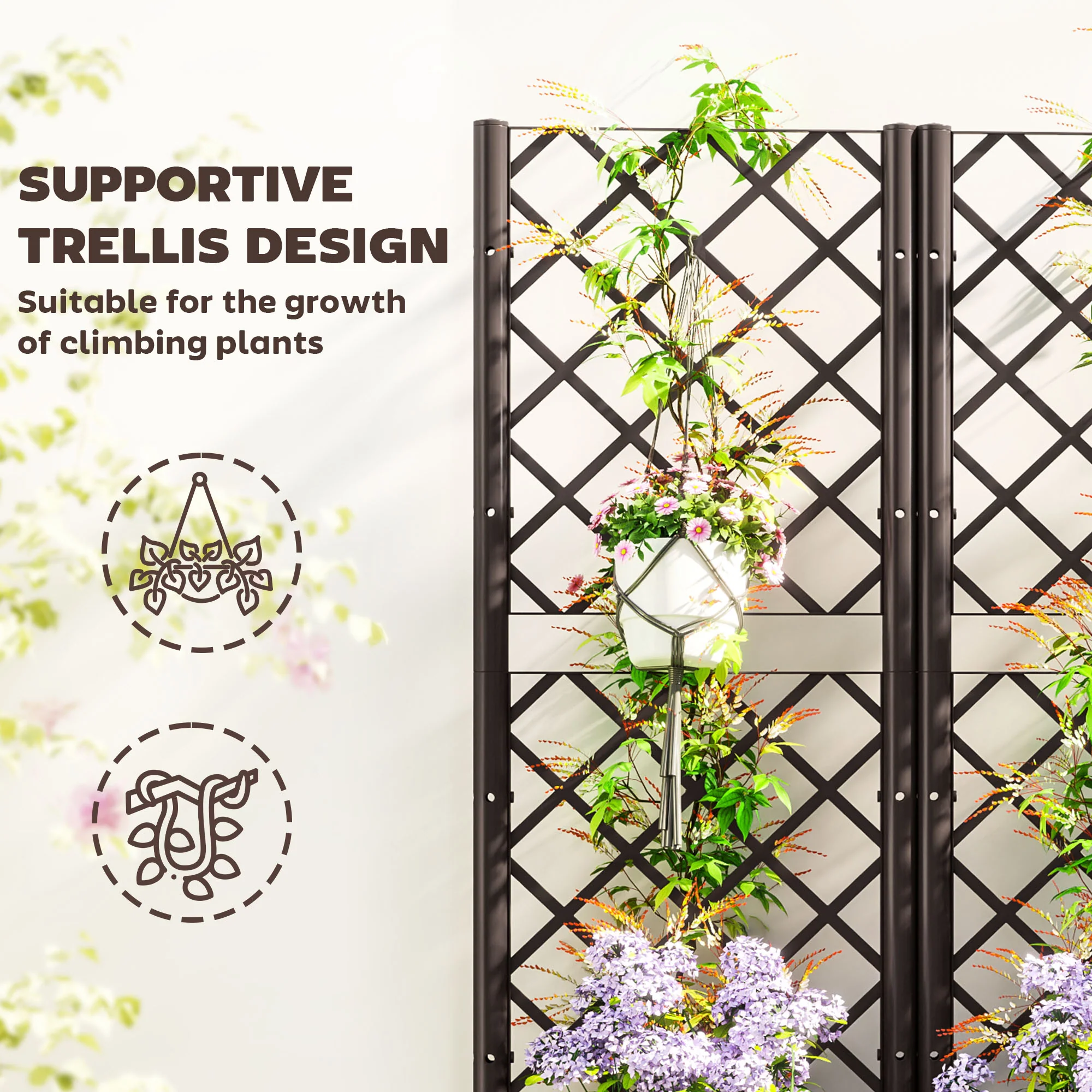 Outsunny Plastic Planter Box with Trellis, Vegetable Planter w/ Drain Plugs - Image 3