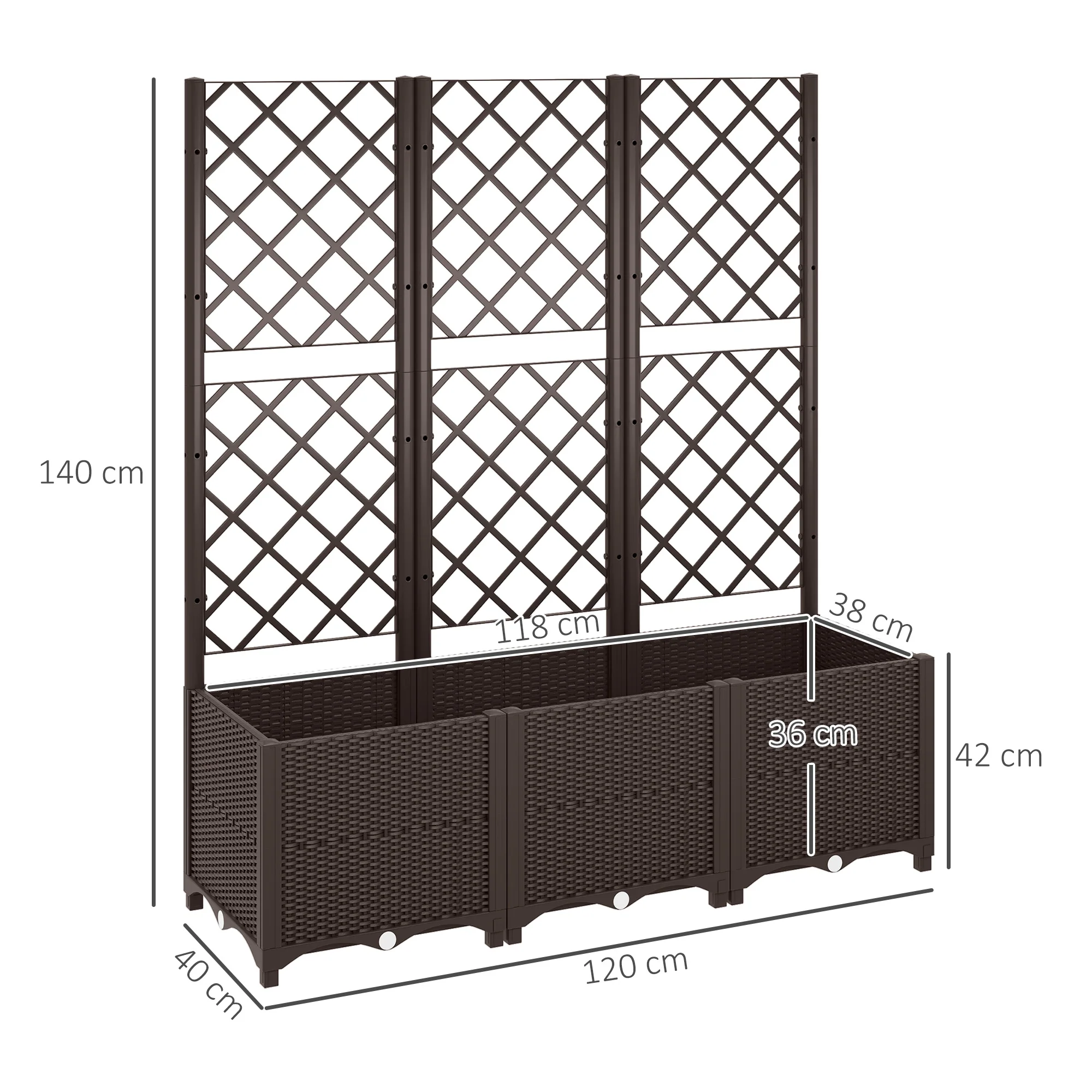 Outsunny Plastic Planter Box with Trellis, Vegetable Planter w/ Drain Plugs - Image 5