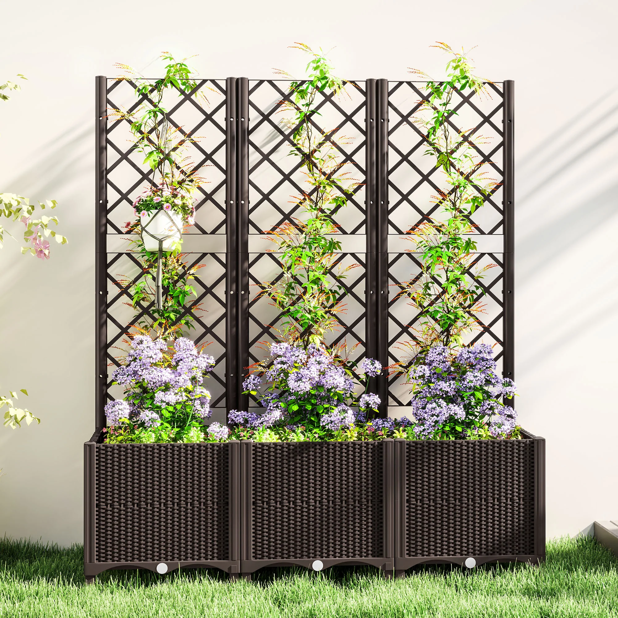 Outsunny Plastic Planter Box with Trellis, Vegetable Planter w/ Drain Plugs - Image 9