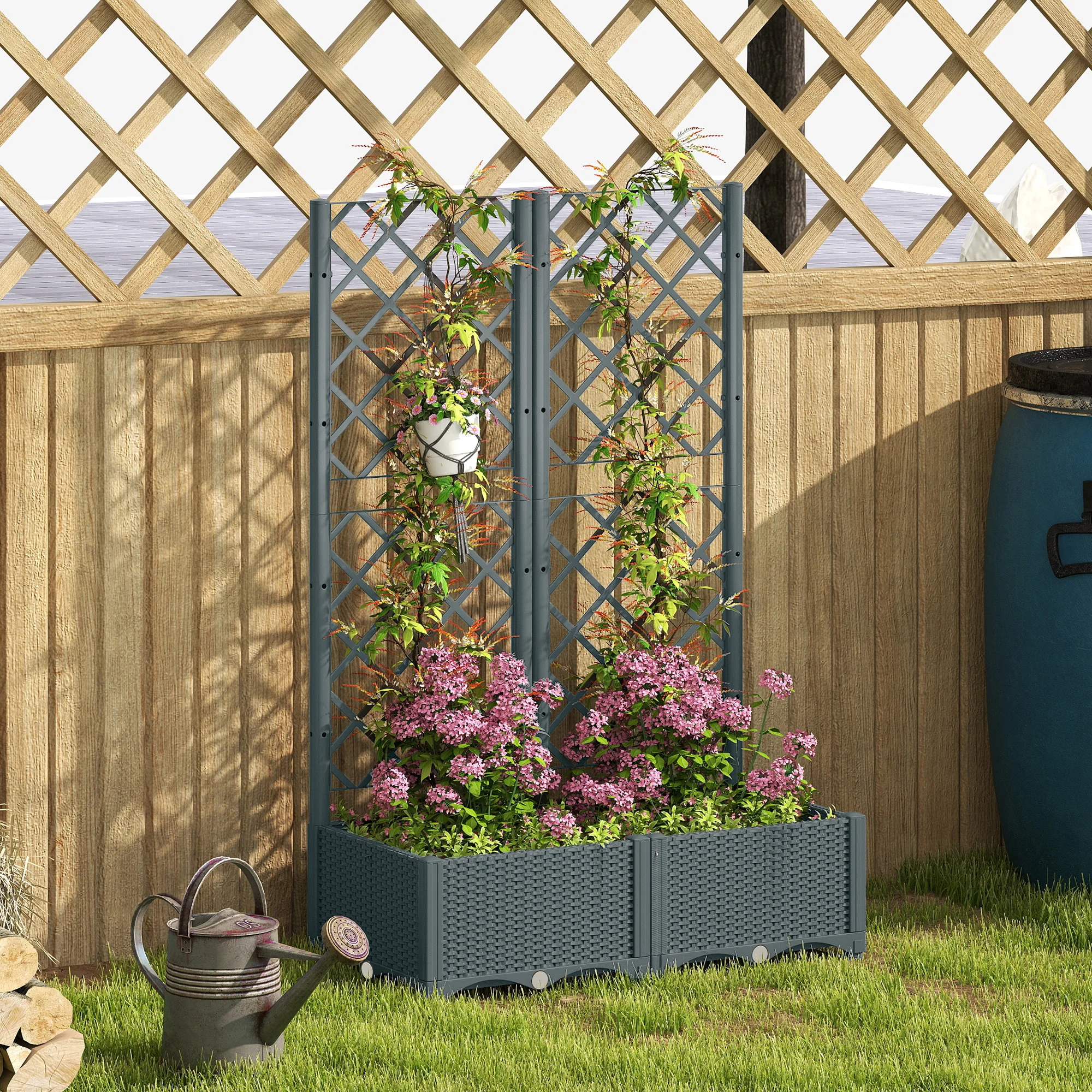 Outsunny Plastic Planter Box with Trellis, Vegetable Planter w/ Drain Plugs - Image 8