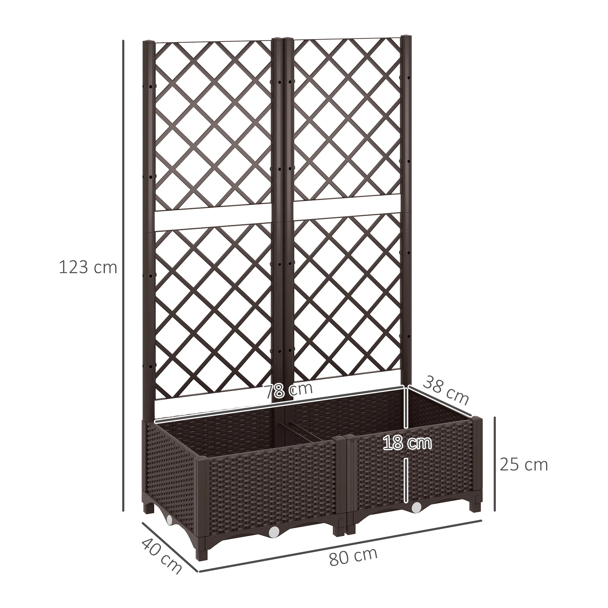 Outsunny Plastic Planter Box with Trellis, Vegetable Planter w/ Drain Plugs - Image 5