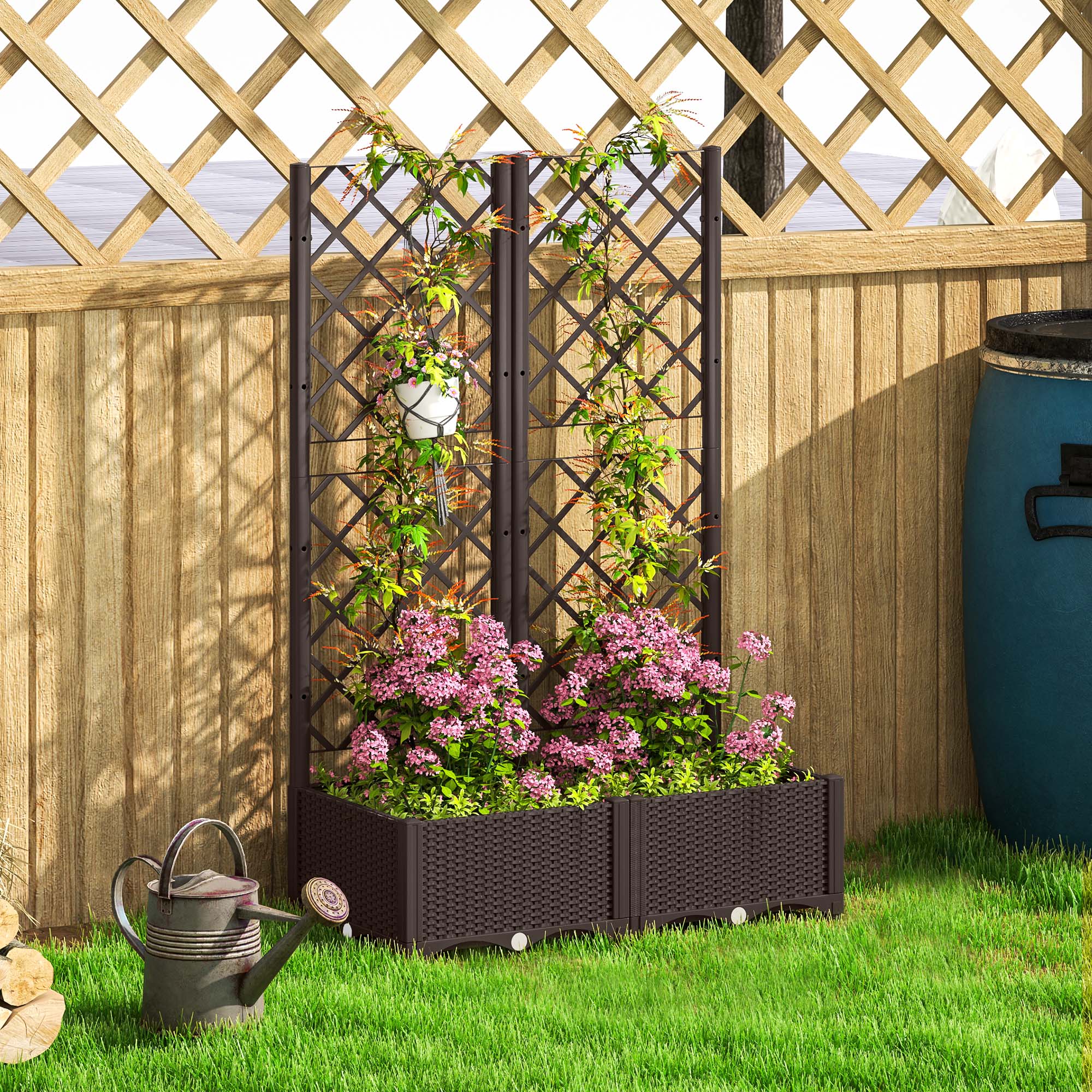 Outsunny Plastic Planter Box with Trellis, Vegetable Planter w/ Drain Plugs - Image 8