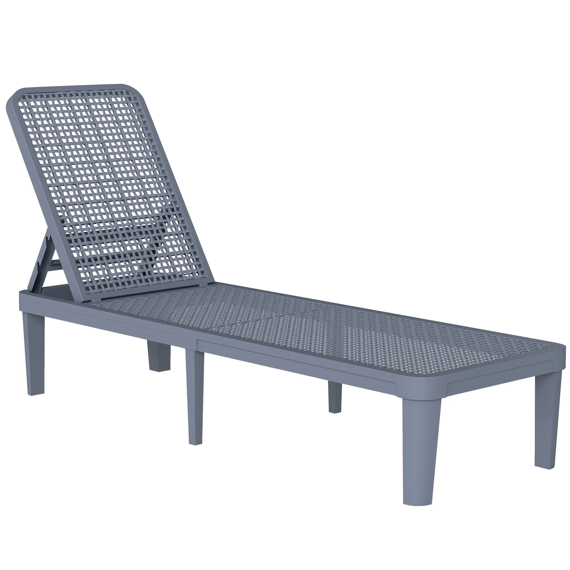 Outsunny Plastic Sun Lounger, 4-Position Garden Lounger Sun bed, Dark Grey