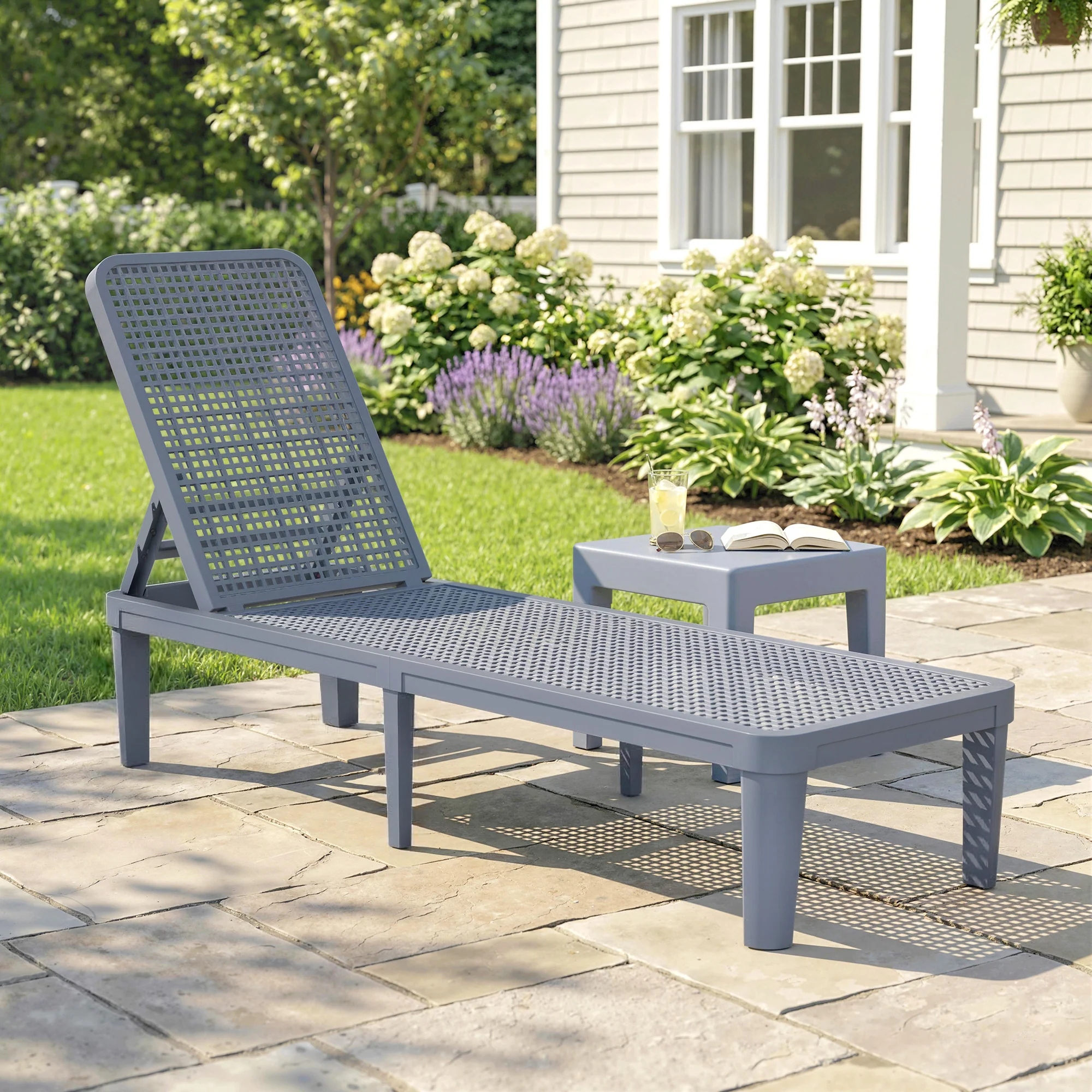 Outsunny Plastic Sun Lounger, 4-Position Garden Lounger Sun bed, Dark Grey - Image 2