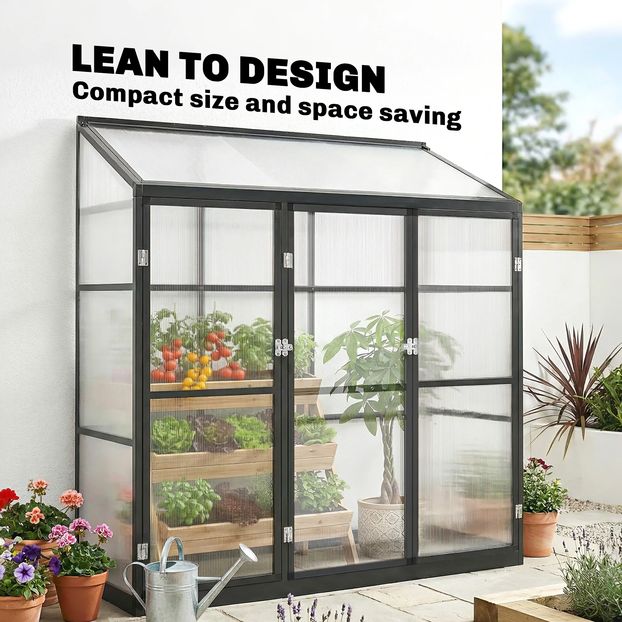 Outsunny Polycarbonate Greenhouse with 3 Doors, Aluminium Walk-in Greenhouse - Image 4
