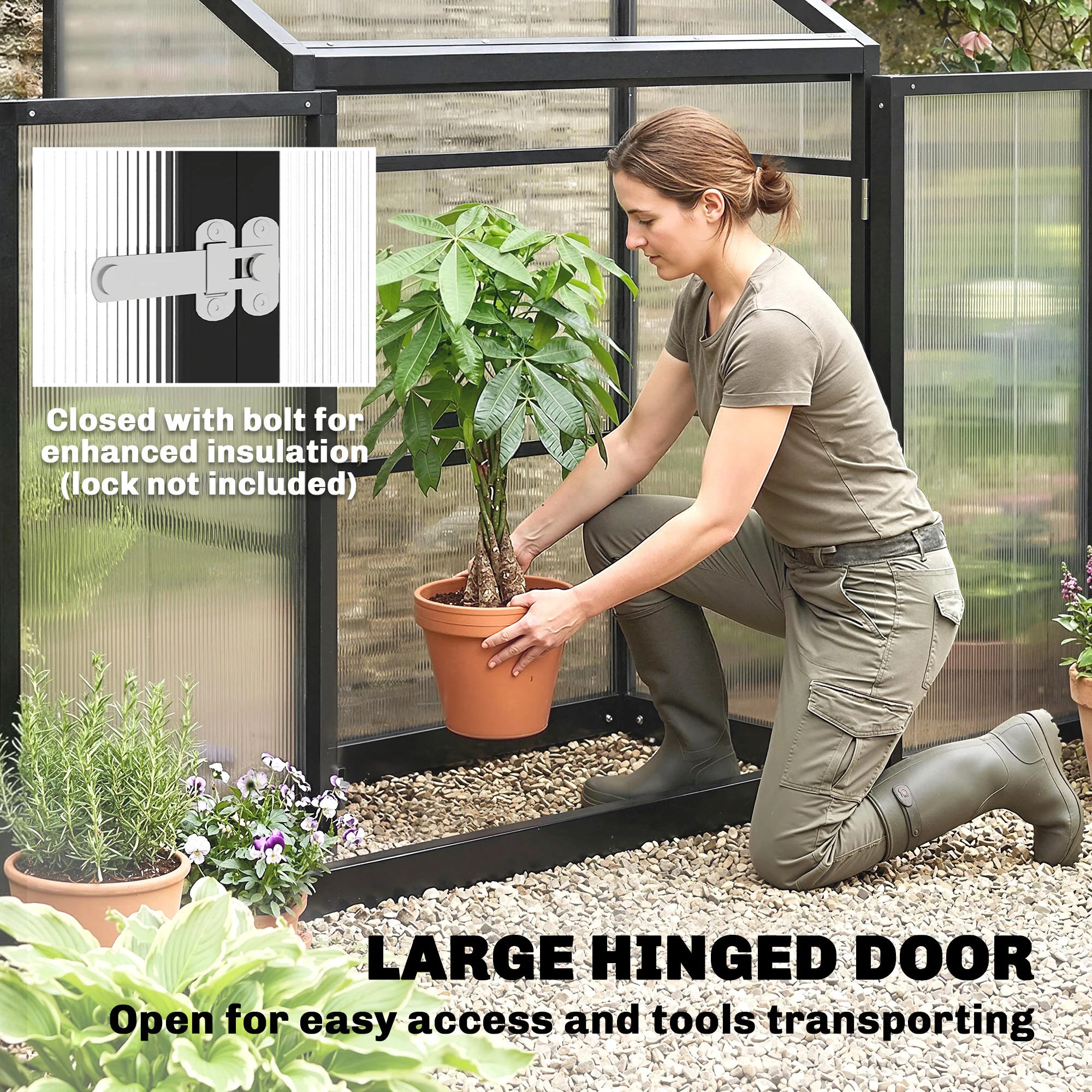 Outsunny Polycarbonate Greenhouse with Door, Aluminium Walk-in Greenhouse - Image 7