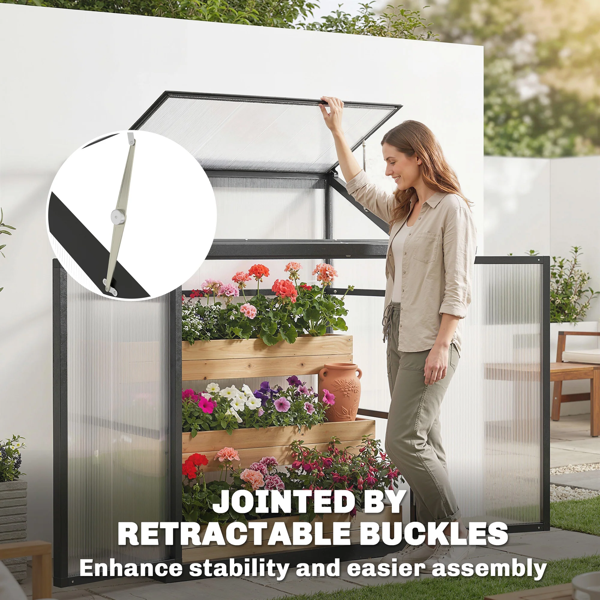 Outsunny Polycarbonate Greenhouse with Door, Aluminium Walk-in Greenhouse - Image 9