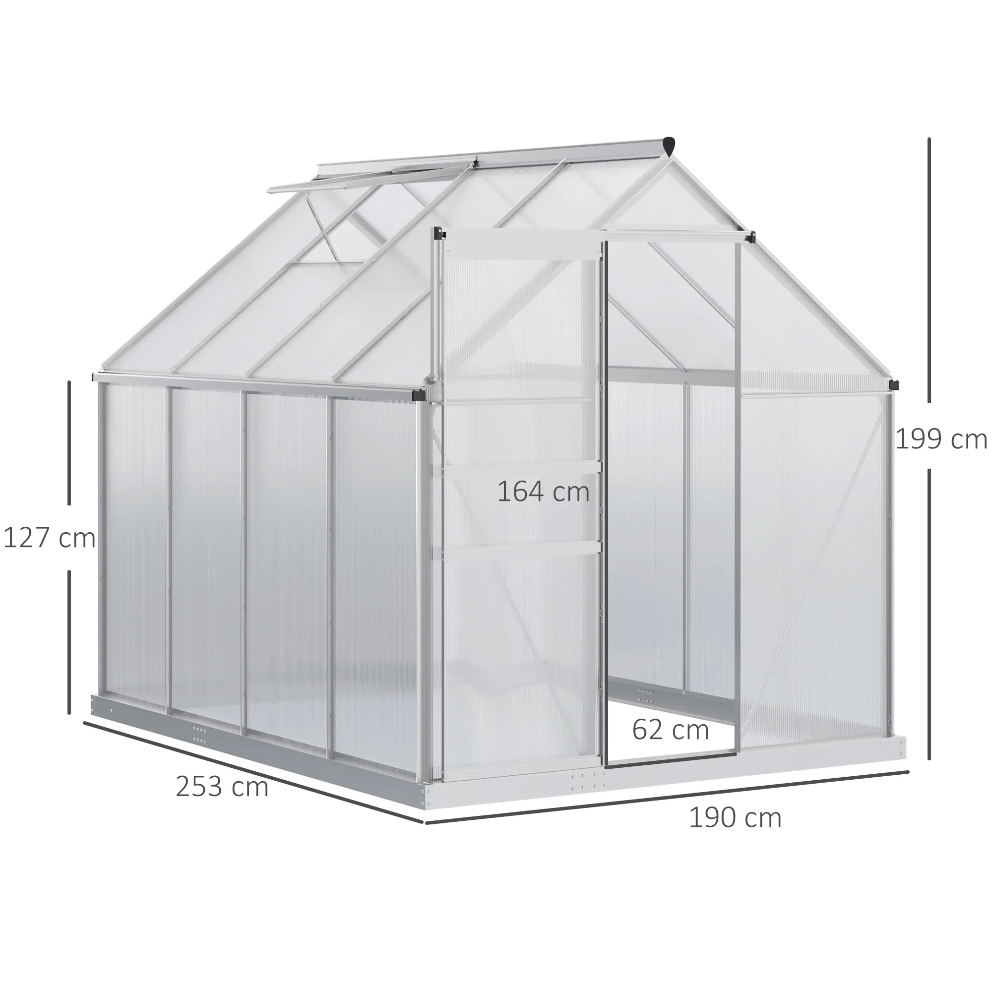 Outsunny Polycarbonate Walk-in Garden Greenhouse W/ Sliding Door - Image 5