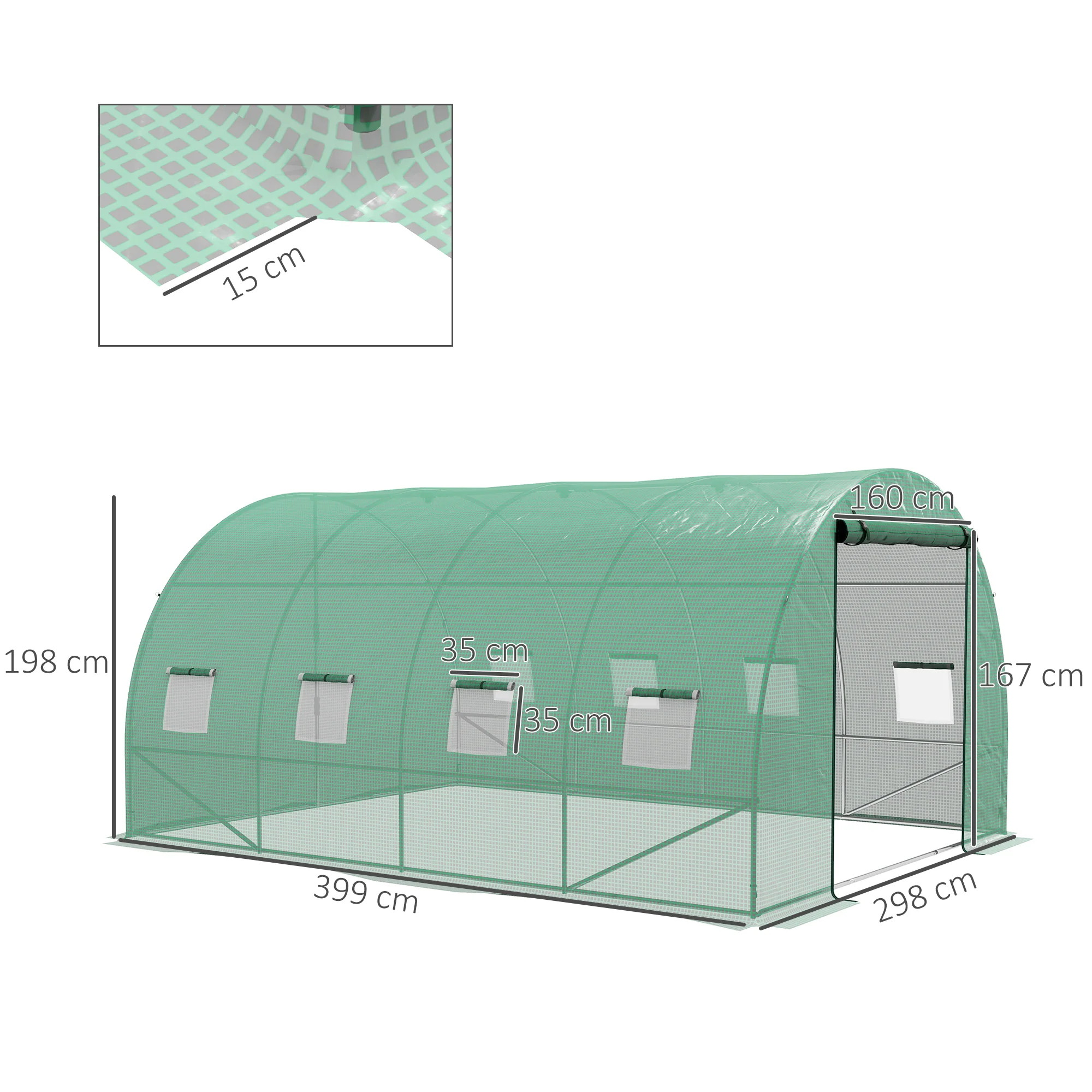 Outsunny Polytunnel Green House With Sprinkler System, Wide Door, 4 X 3(m) - Image 5