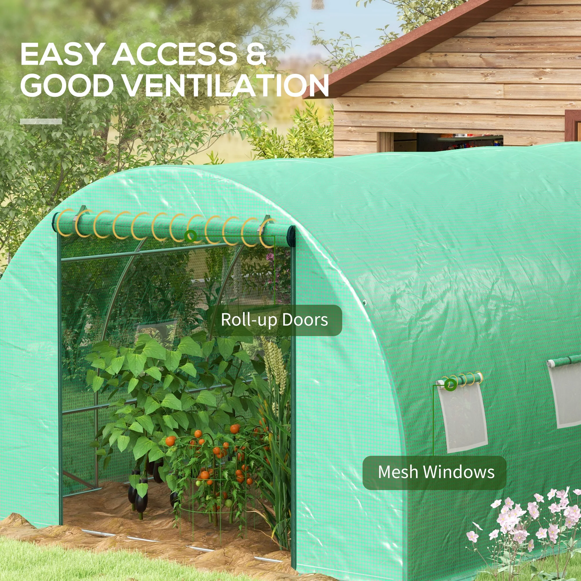 Outsunny Polytunnel Green House With Sprinkler System, Wide Door, 4 X 3(m) - Image 6