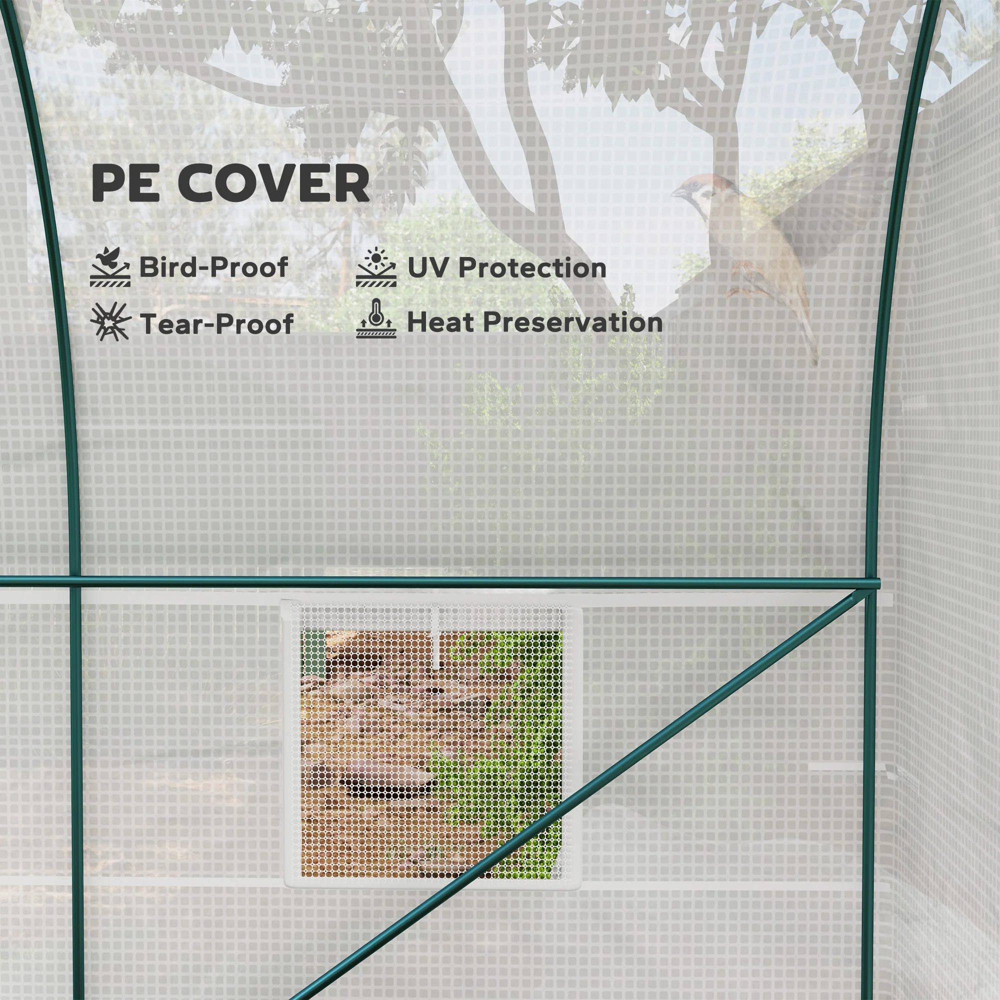 Outsunny Polytunnel Greenhouse Outdoor Grow House Roll Up Door Windows 2x2.5m - Image 3