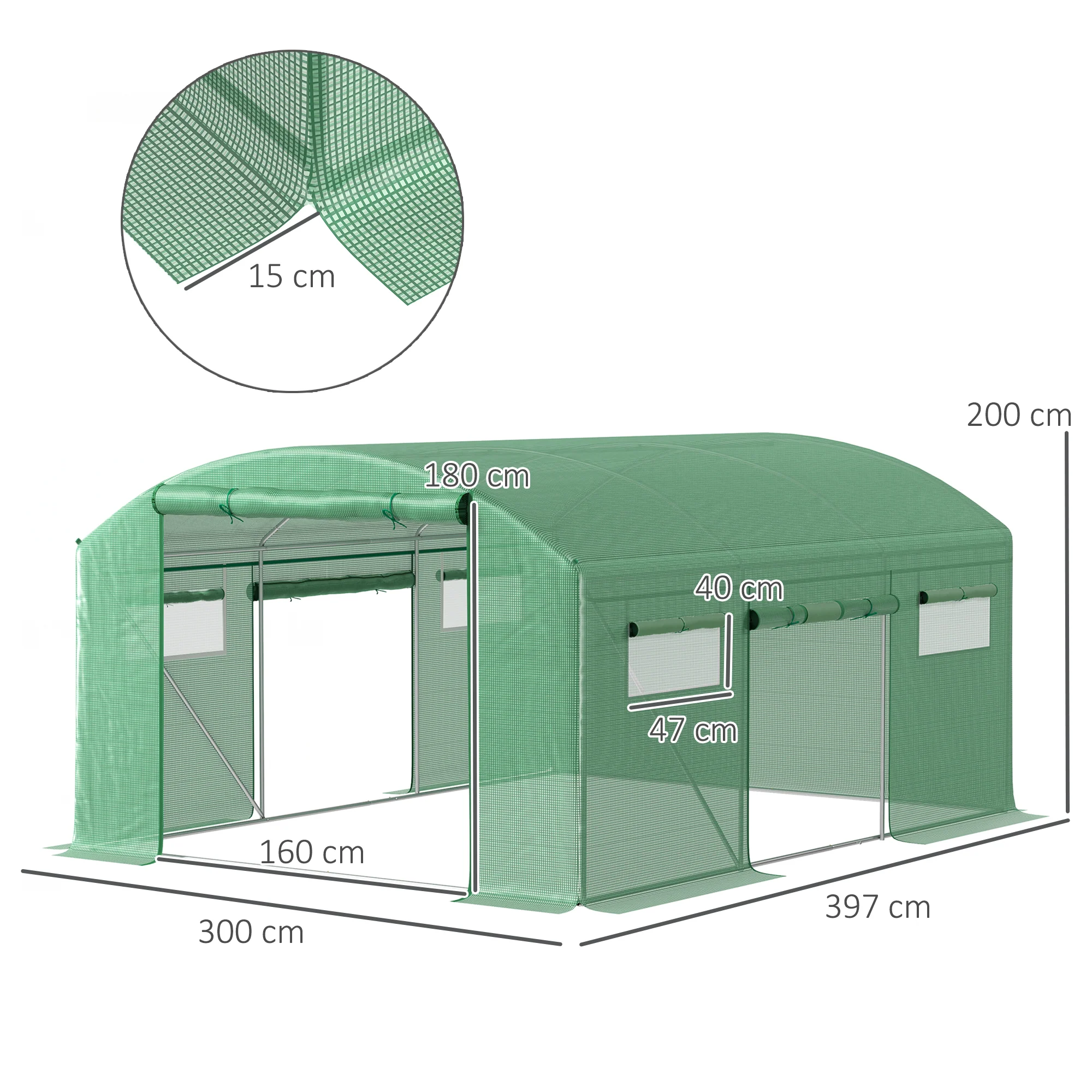 Outsunny Polytunnel Greenhouse with 3 Roll-up Doors, Green - Image 14