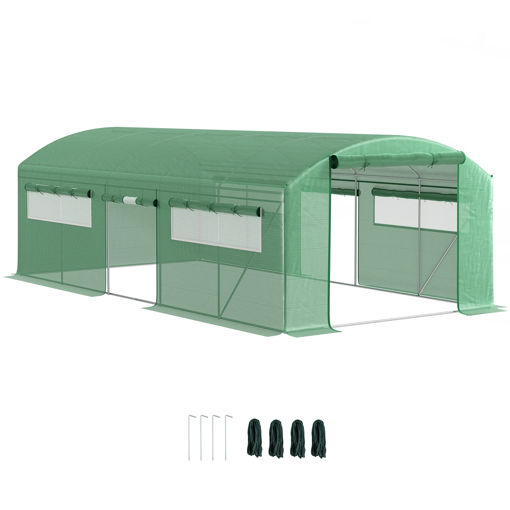 Outsunny Polytunnel Greenhouse with 3 Roll-up Doors, Green - Image 19