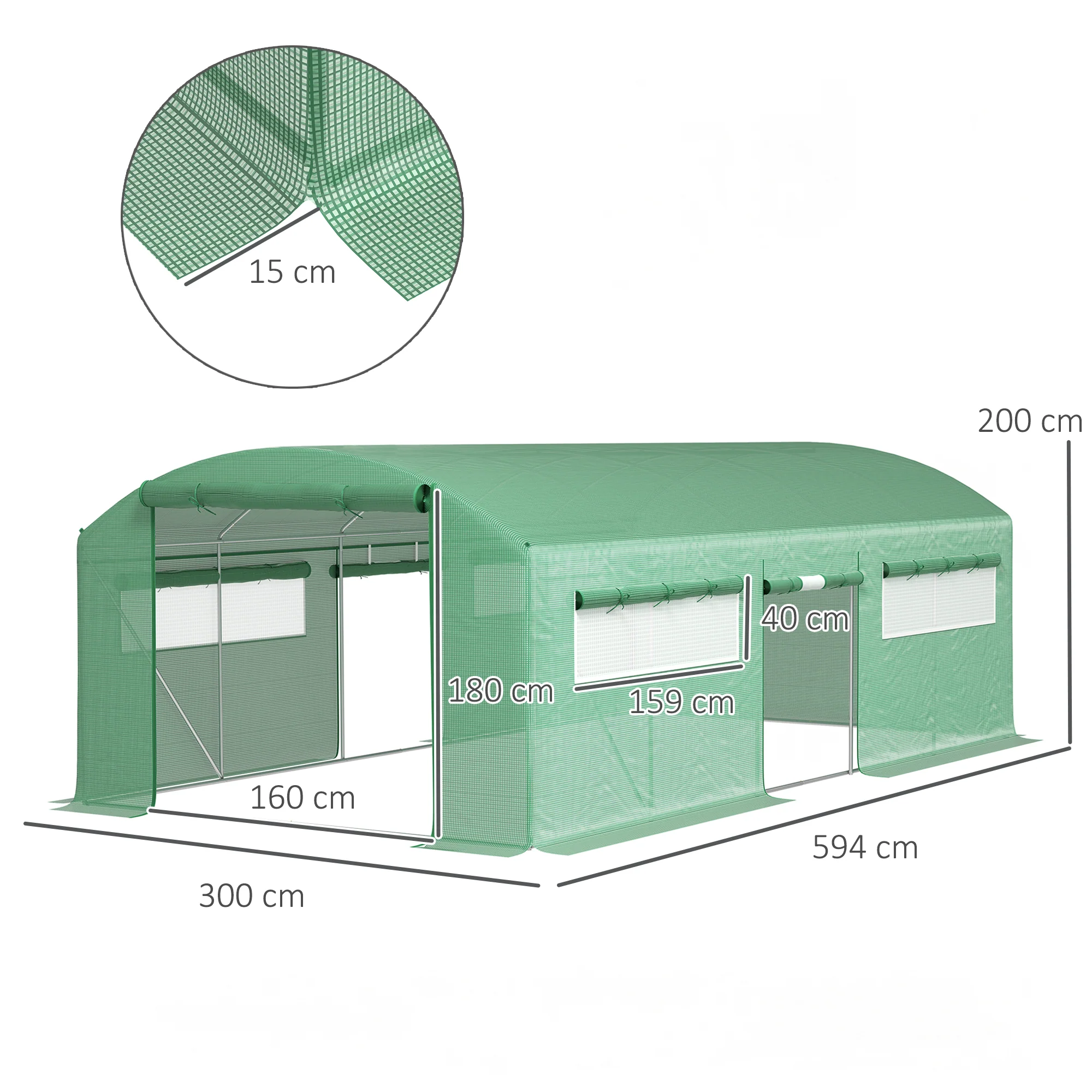 Outsunny Polytunnel Greenhouse with 3 Roll-up Doors, Green - Image 23