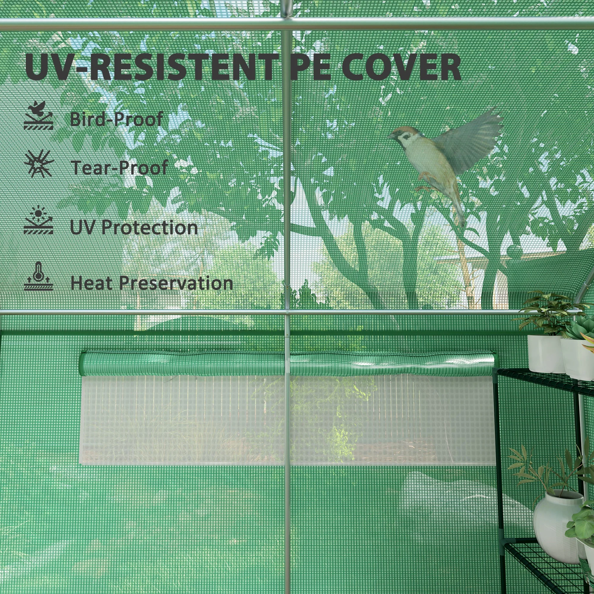Outsunny Polytunnel Greenhouse with 3 Roll-up Doors, Green - Image 24