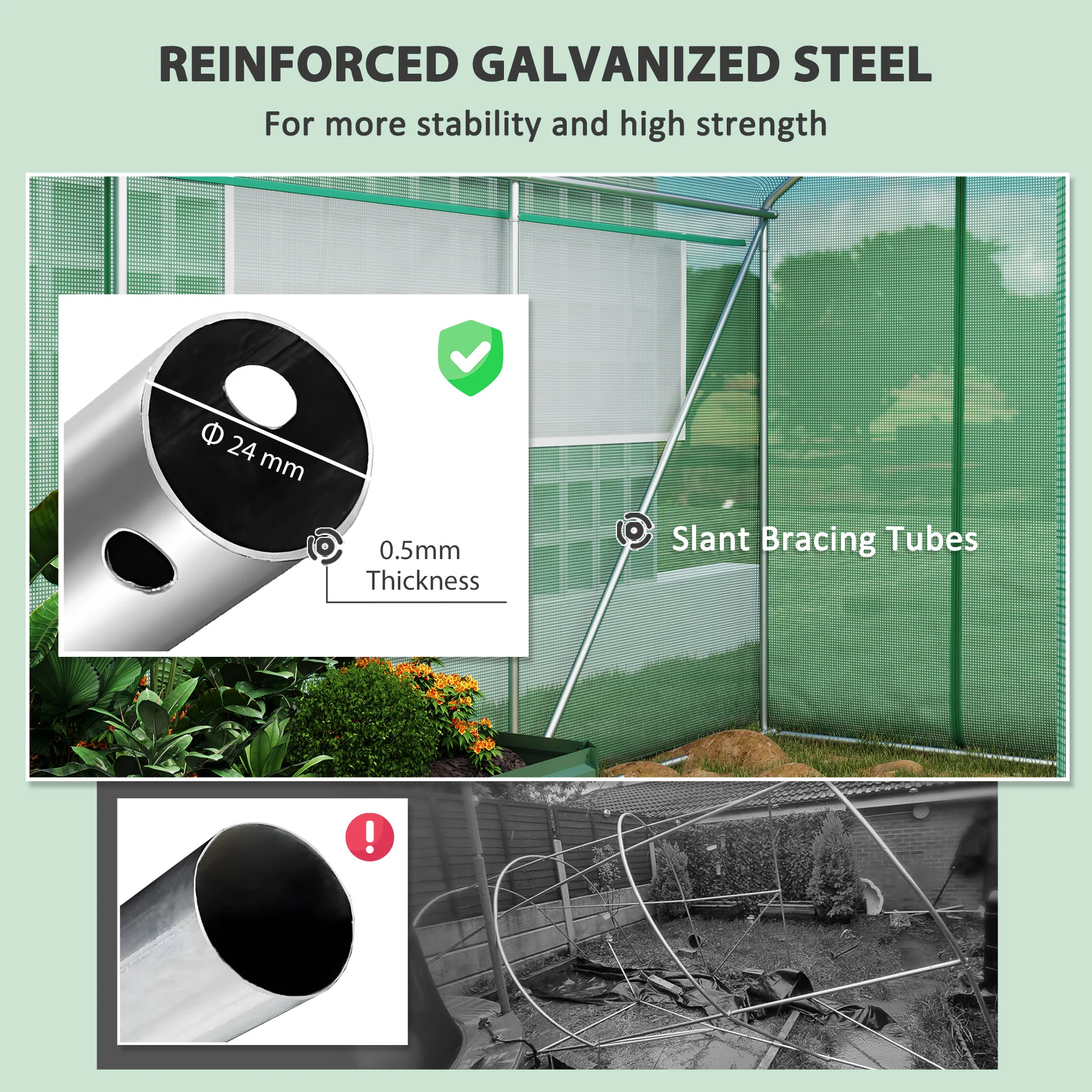 Outsunny Polytunnel Greenhouse with 3 Roll-up Doors, Green - Image 25
