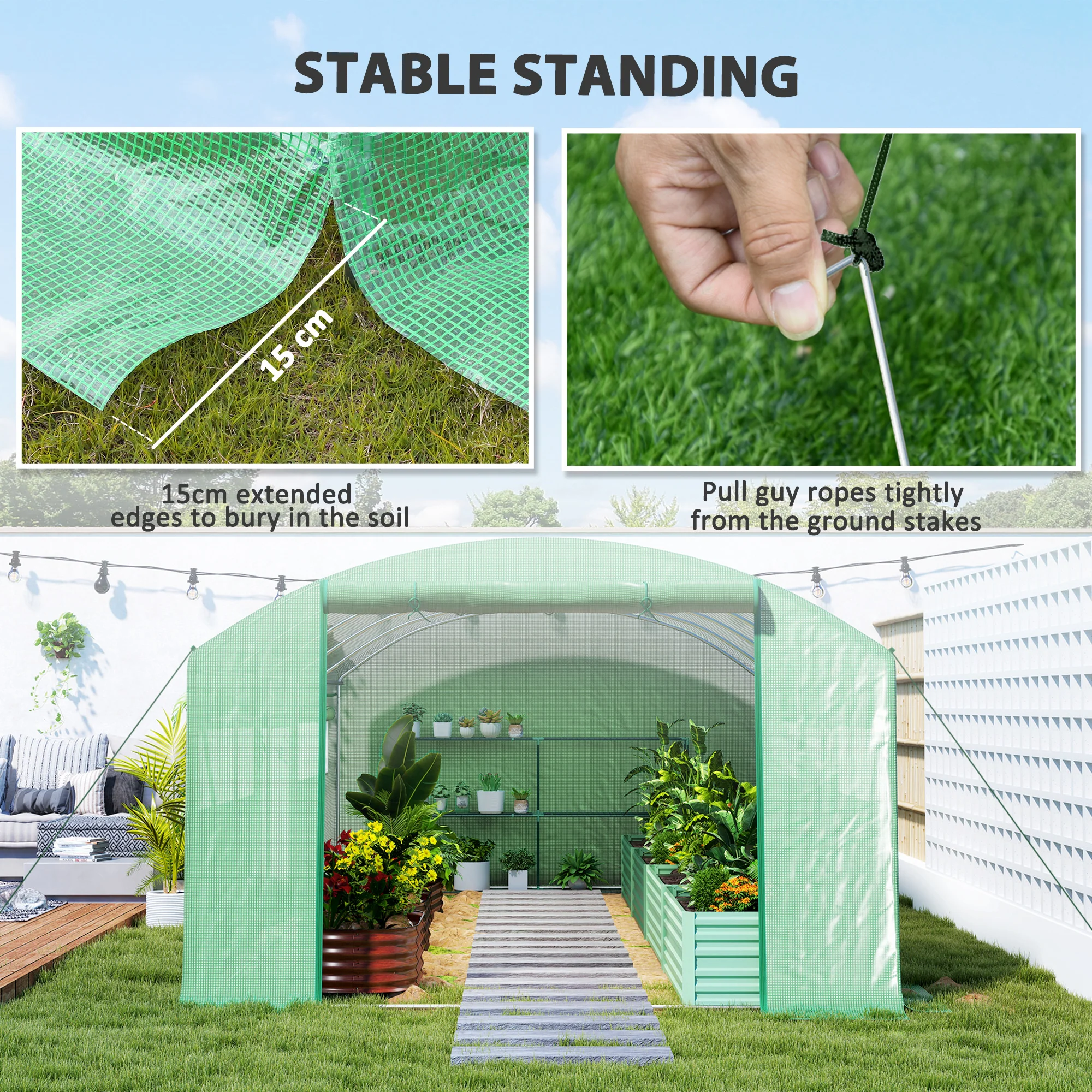 Outsunny Polytunnel Greenhouse with 3 Roll-up Doors, Green - Image 26