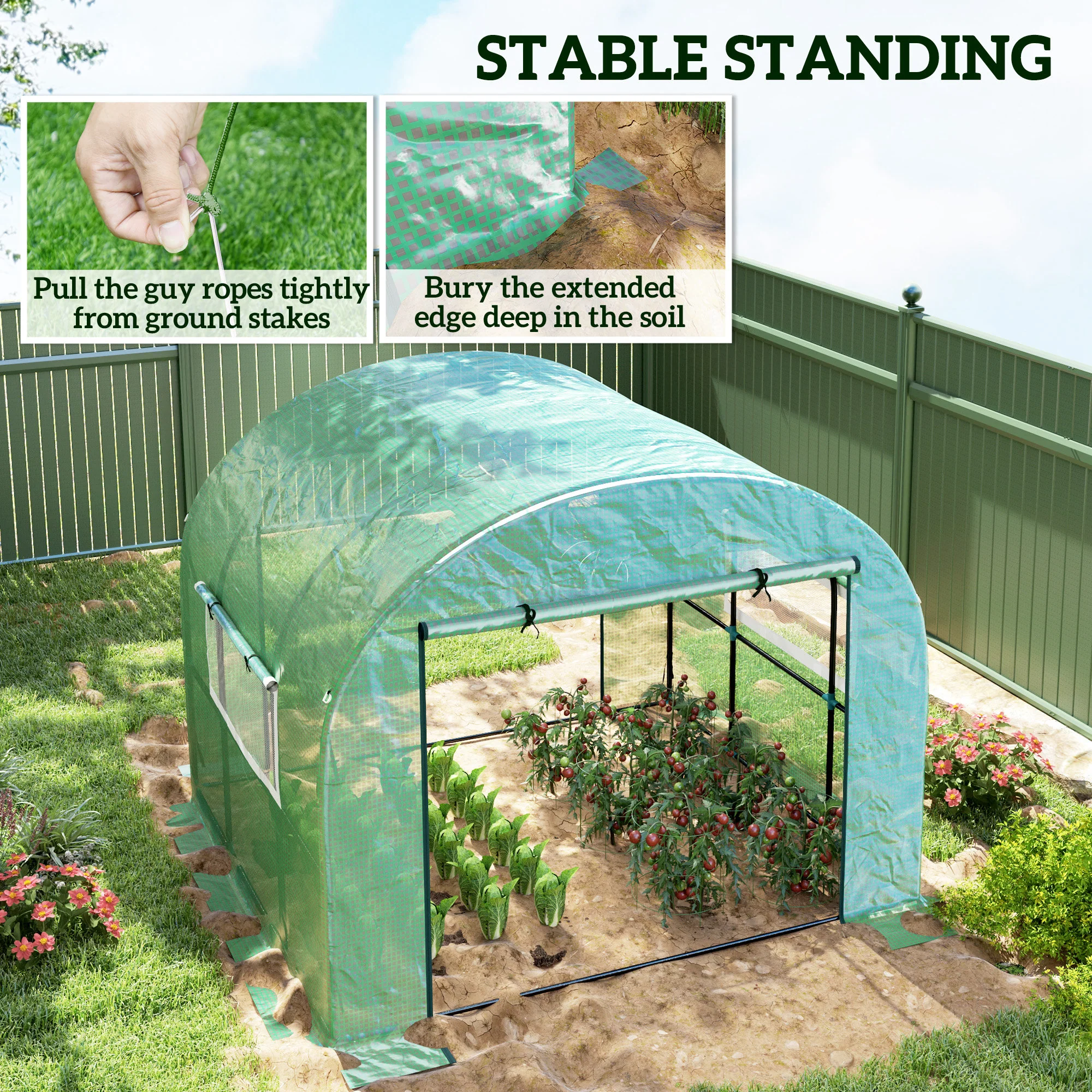 Outsunny Polytunnel Greenhouse With Doors And Mesh Windows - Image 16