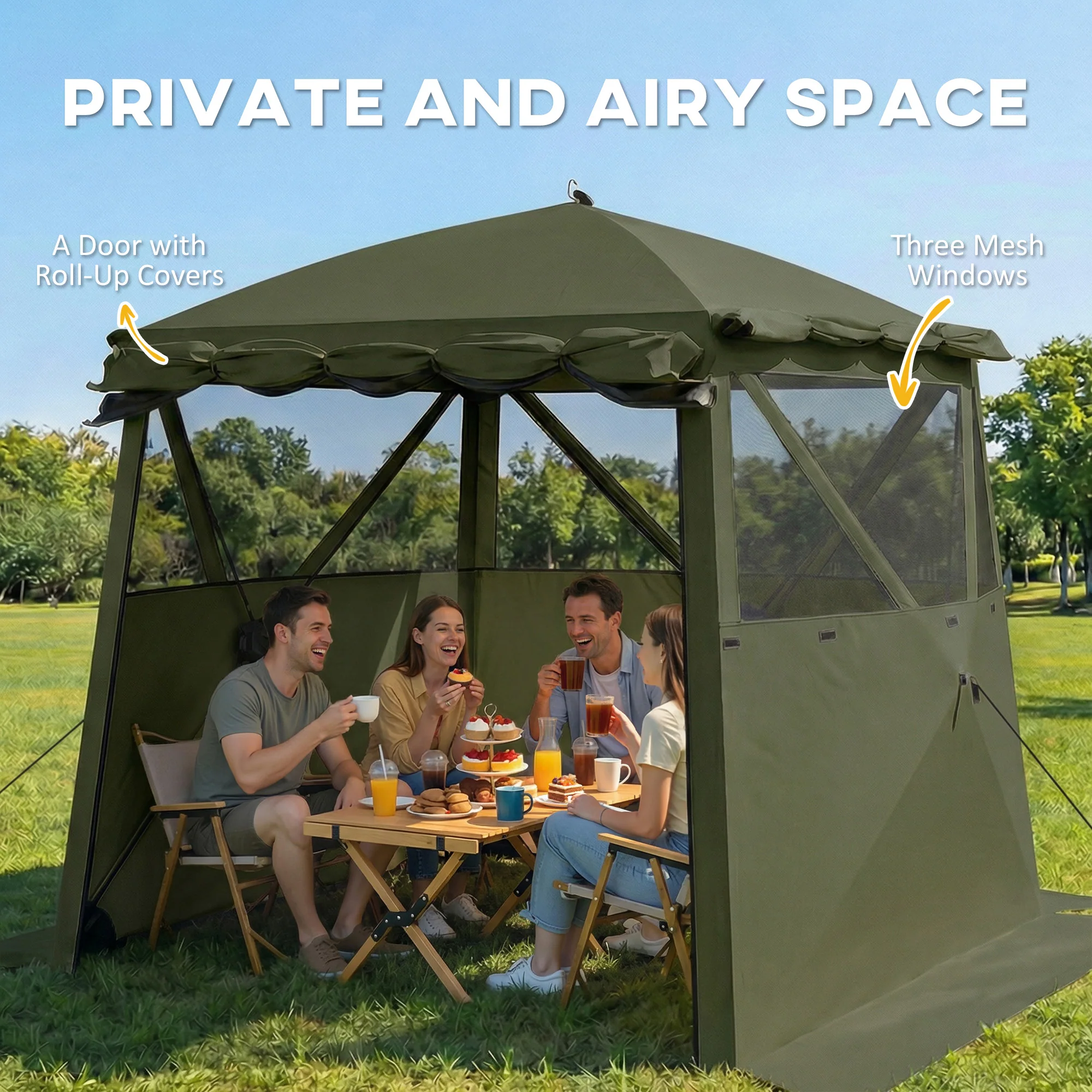 Outsunny Pop Up Gazebo Waterproof With Awning 2 X 2 M Army Green - Image 4