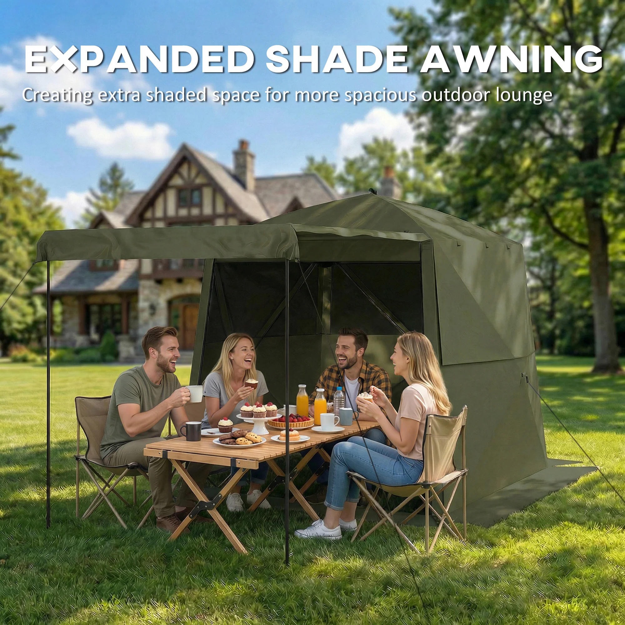 Outsunny Pop Up Gazebo Waterproof With Awning 2 X 2 M Army Green - Image 5