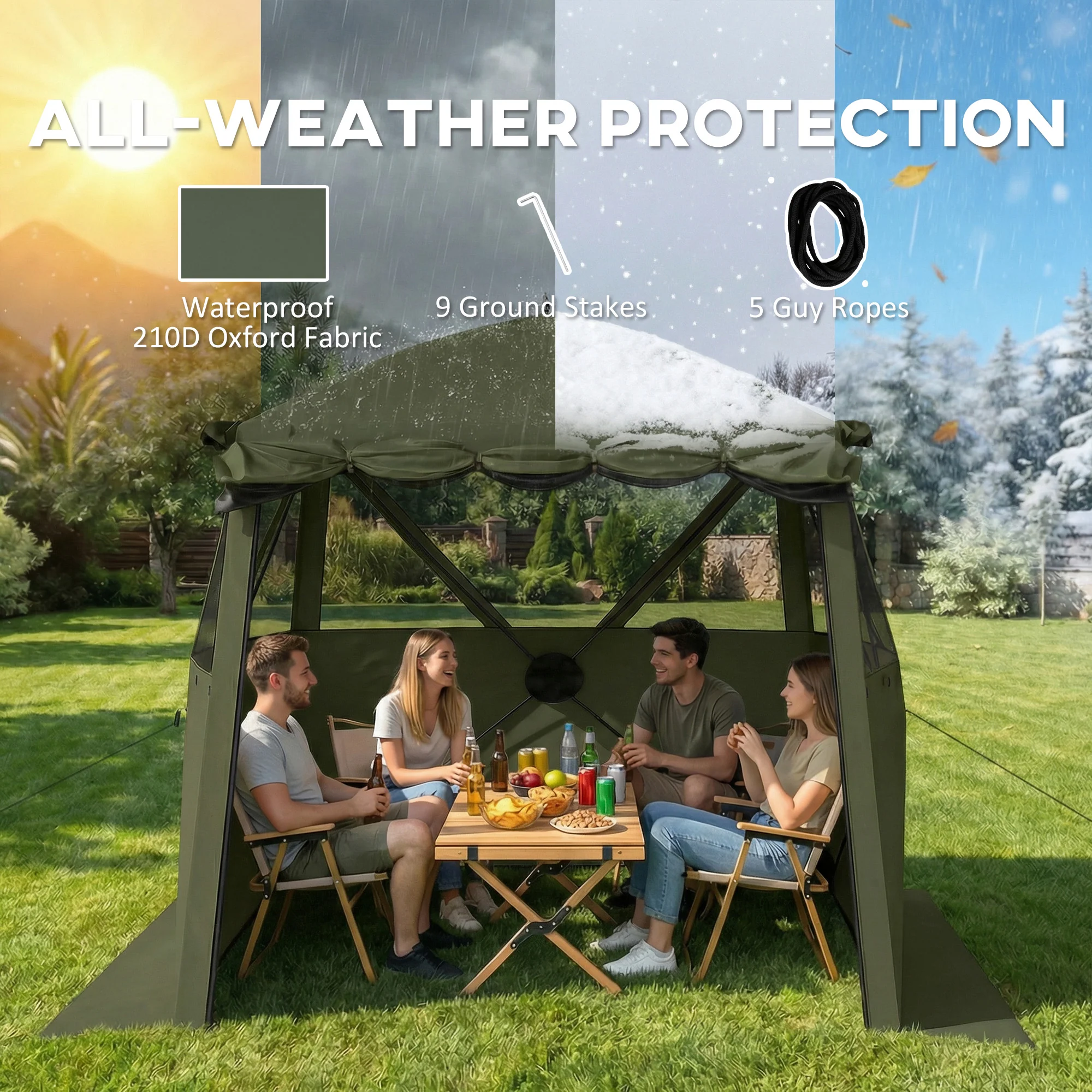 Outsunny Pop Up Gazebo Waterproof With Awning 2 X 2 M Army Green - Image 6