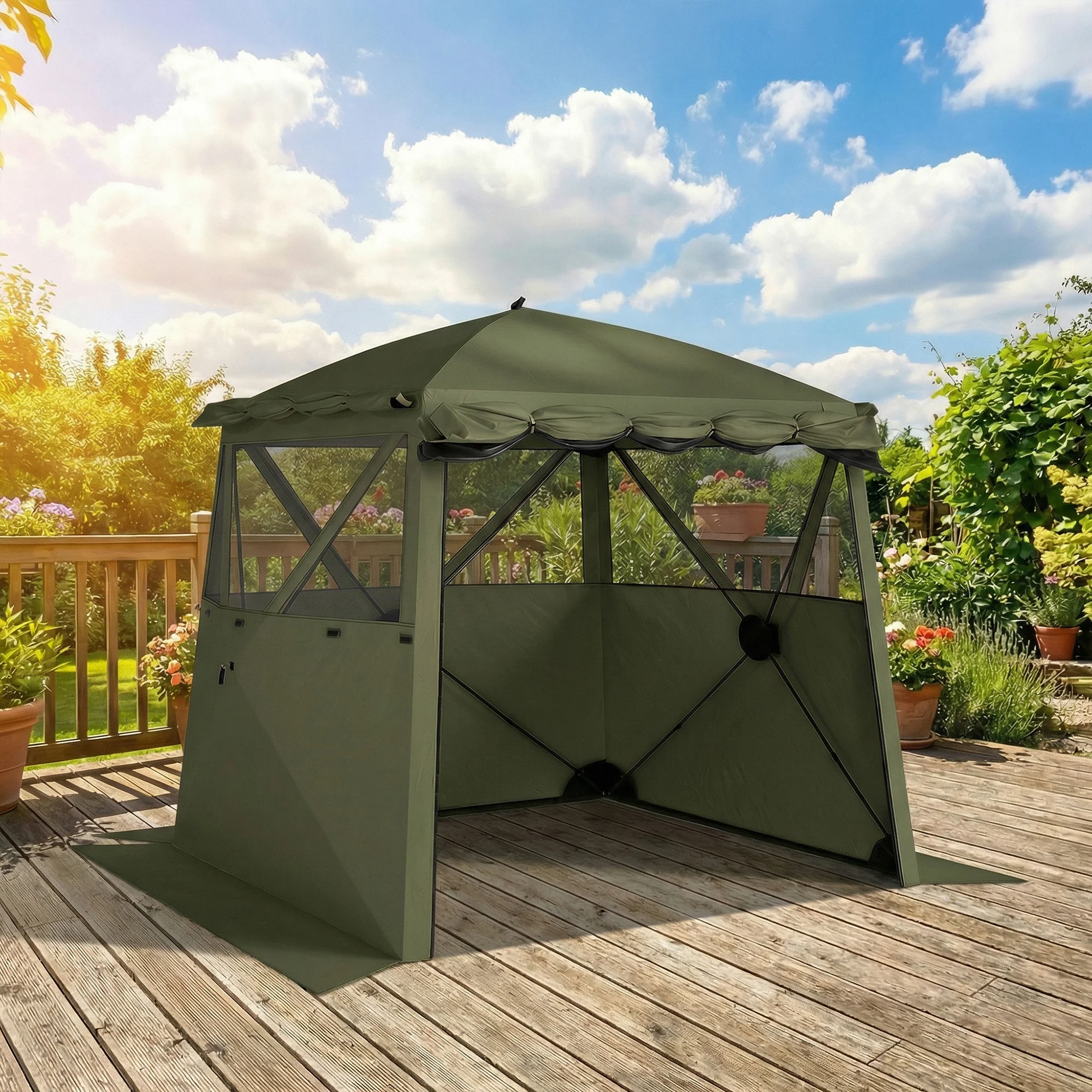 Outsunny Pop Up Gazebo Waterproof With Awning 2 X 2 M Army Green - Image 7