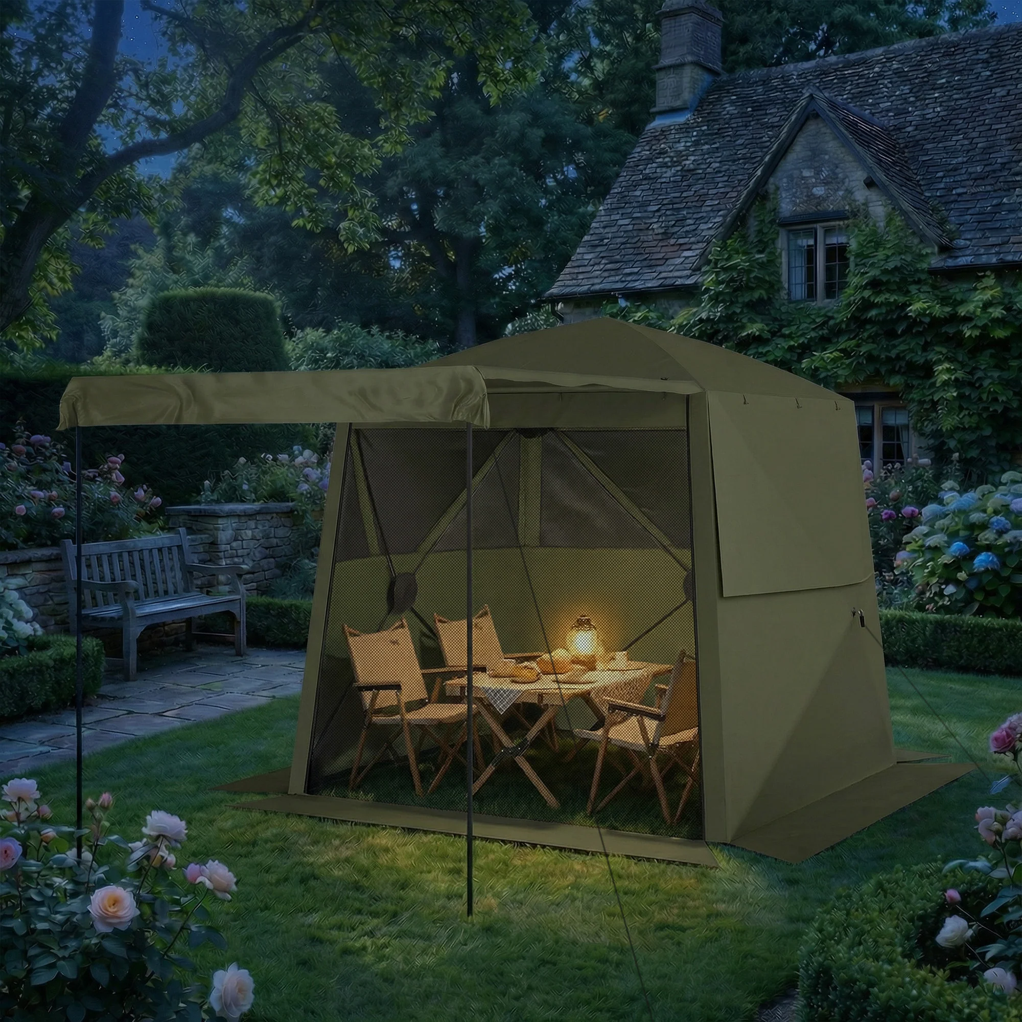 Outsunny Pop Up Gazebo Waterproof With Awning 2 X 2 M Army Green - Image 8