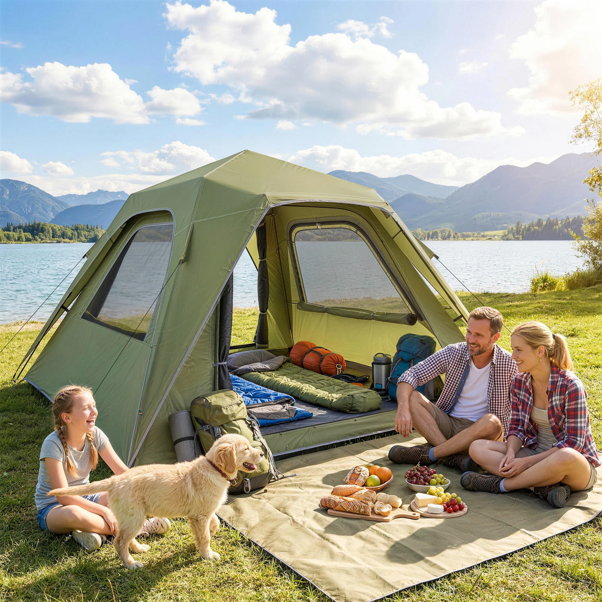 Outsunny Pop Up Tent Waterproof Camping Tents 3-4 People Green - Image 2