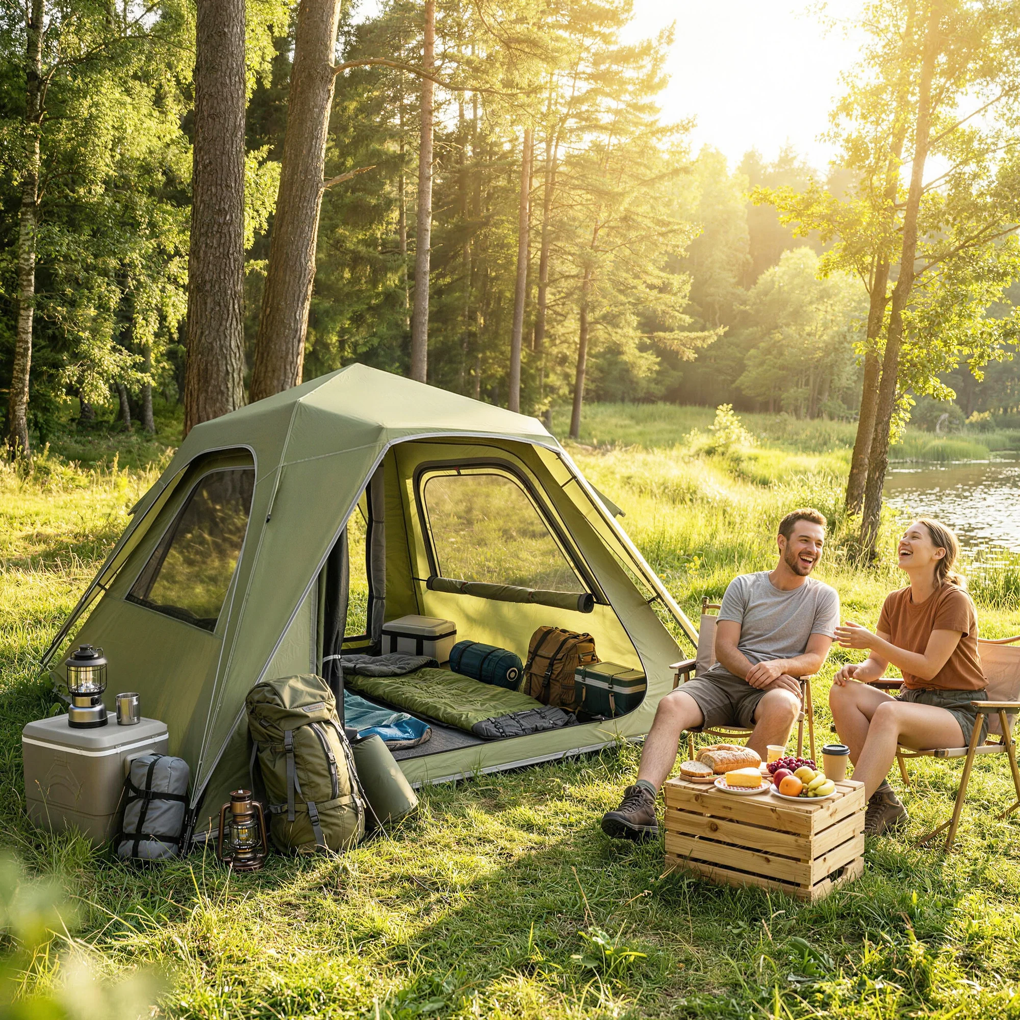 Outsunny Pop Up Tent Waterproof Camping Tents 3-4 People Green - Image 8
