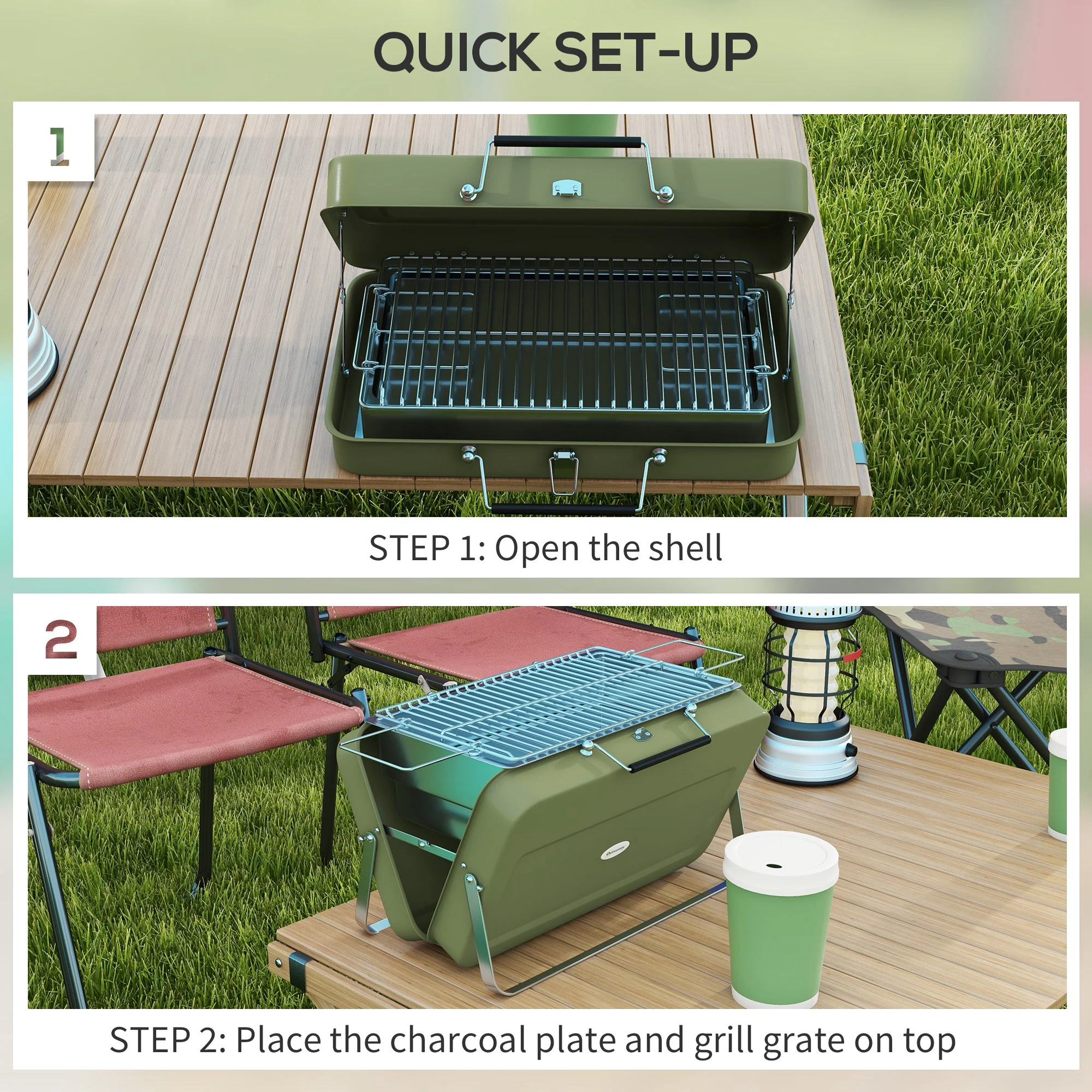 Outsunny Portable BBQ Grill with Suitcase Design for Camping Picnic Party - Image 13