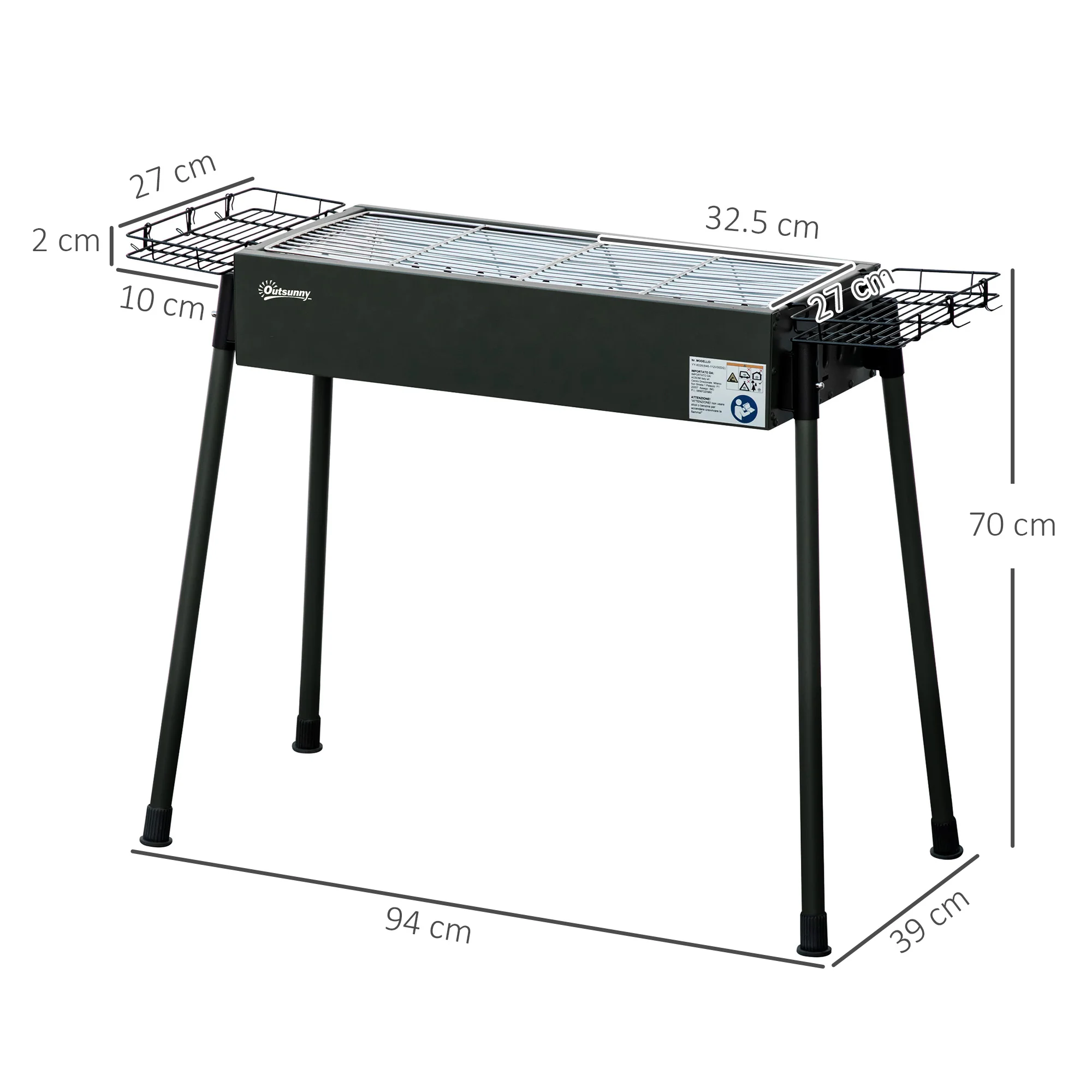 Outsunny Portable Charcoal Barbecue Grill With Seasoning Baskets And Hooks - Image 3