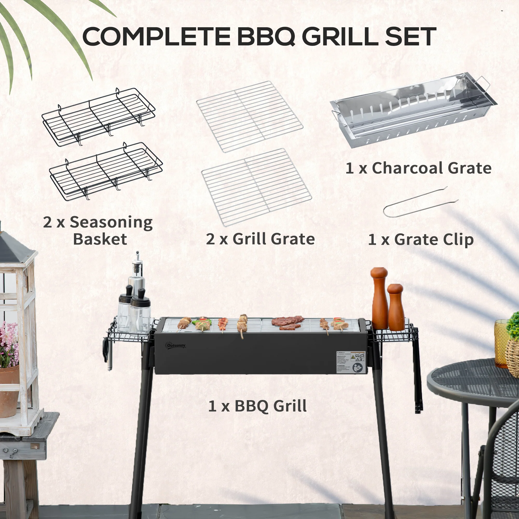 Outsunny Portable Charcoal Barbecue Grill With Seasoning Baskets And Hooks - Image 4