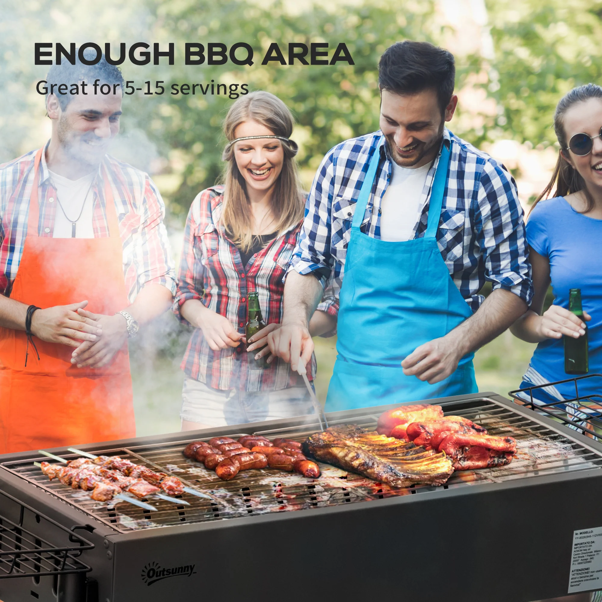 Outsunny Portable Charcoal Barbecue Grill With Seasoning Baskets And Hooks - Image 5