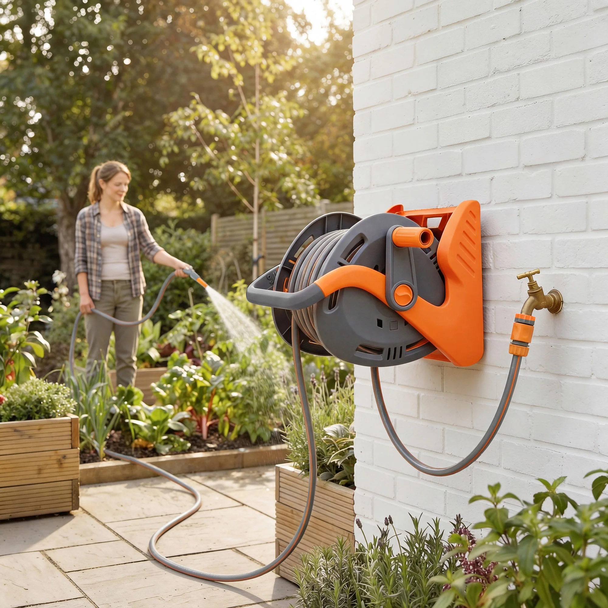 Outsunny Portable Garden Hose Reel, 20+2 M Wall Mounted Hose Reel - Image 2