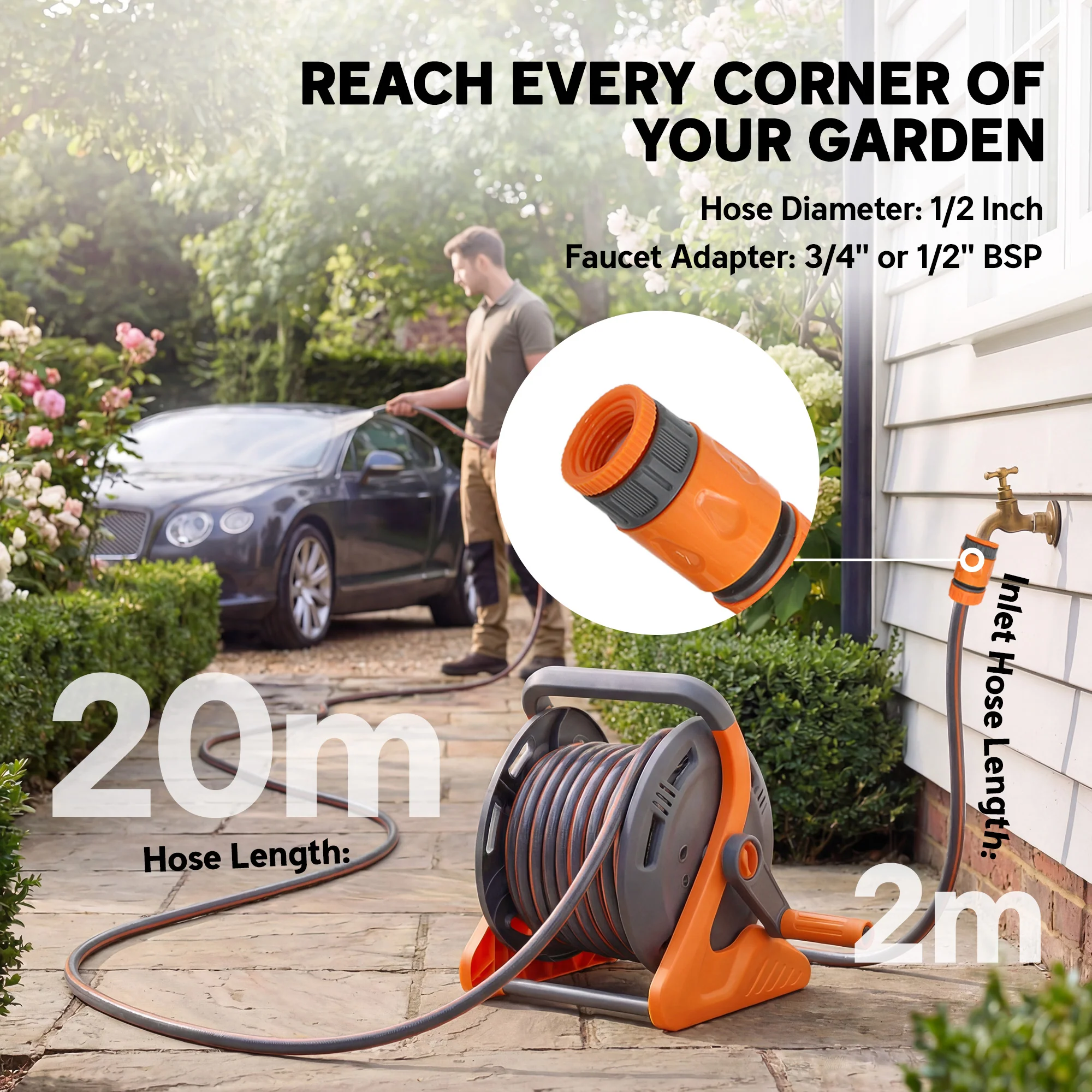 Outsunny Portable Garden Hose Reel, 20+2 M Wall Mounted Hose Reel - Image 5