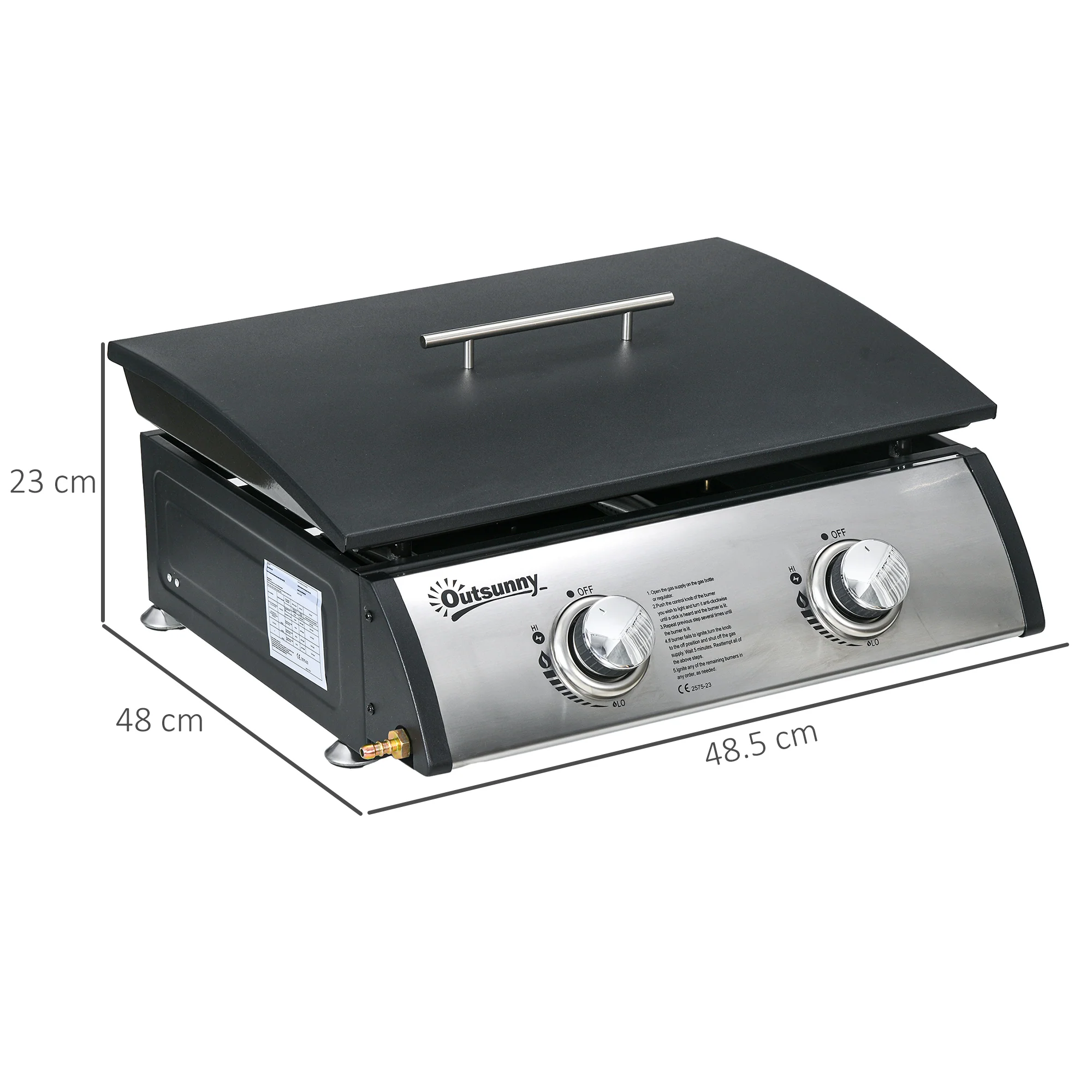 Outsunny Portable Gas Plancha BBQ Grill with 2 Stainless Steel Burner, 10kW - Image 5