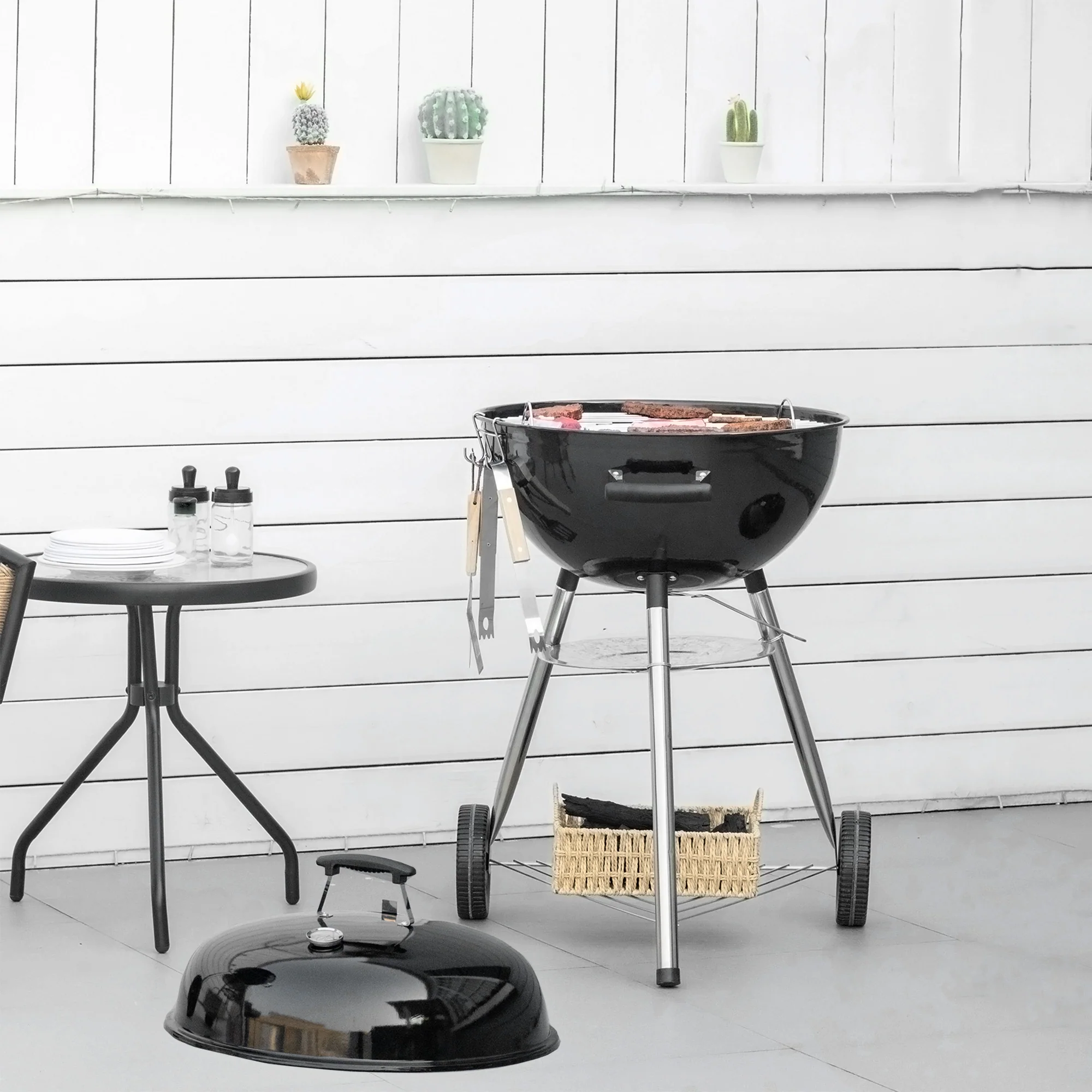 Outsunny Portable Kettle Charcoal Grill BBQ Smoker With Cover, Lid, & Thermometer - Image 2