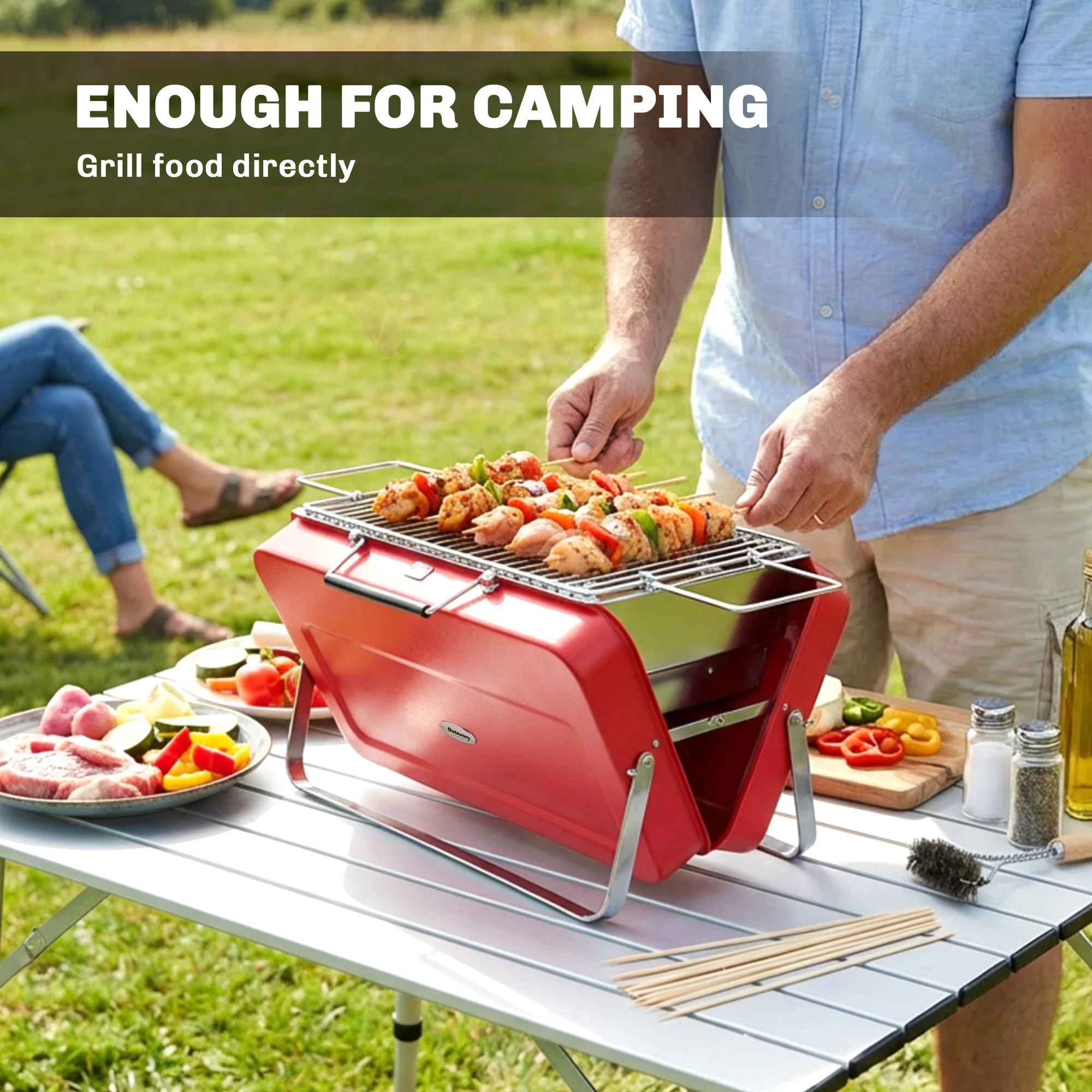 Outsunny Portable Mini Charcoal Barbecue Grill With Suitcase Shell, Red - Image 6