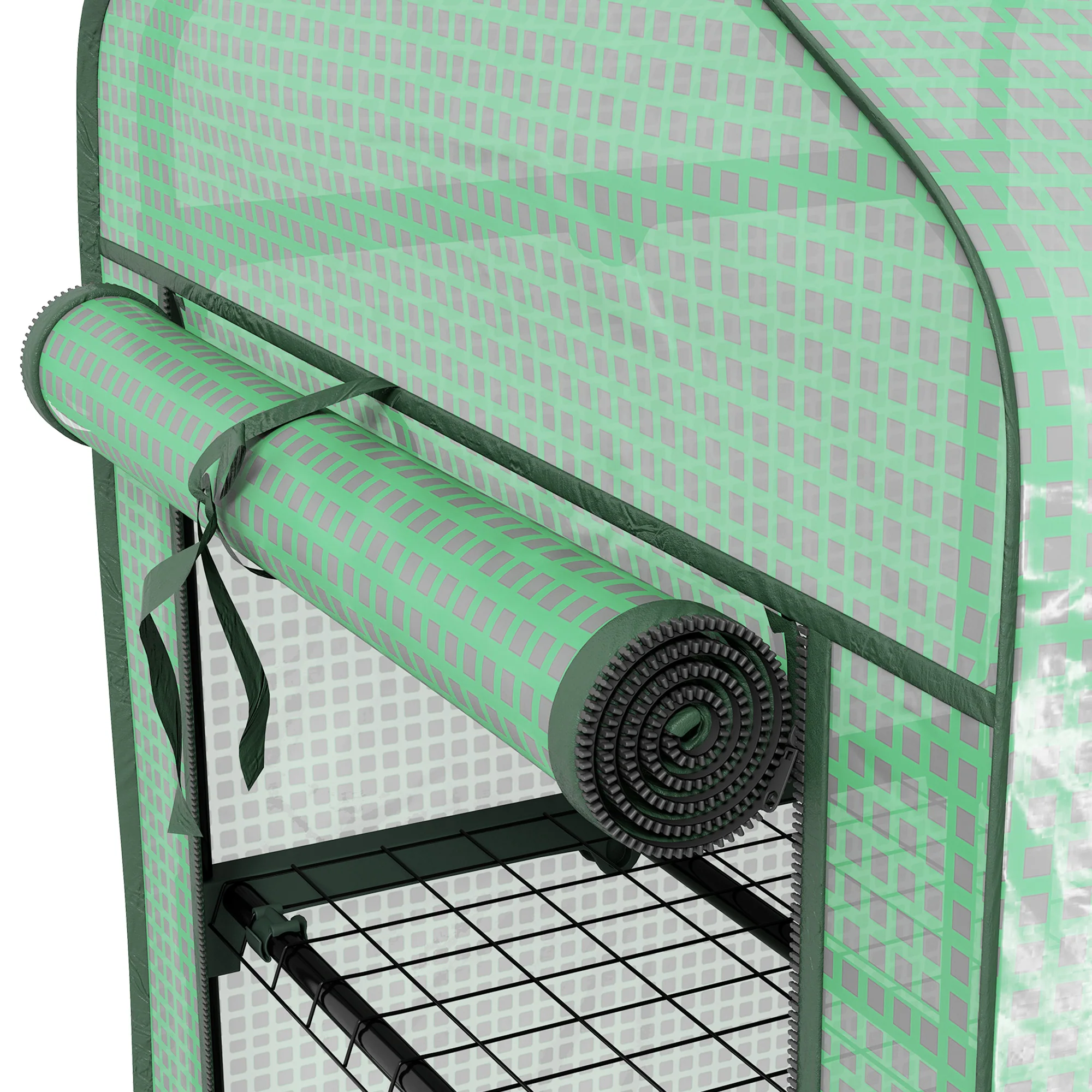 Outsunny Portable Mini Greenhouse with Roll-up Door and Wheels, Green - Image 8