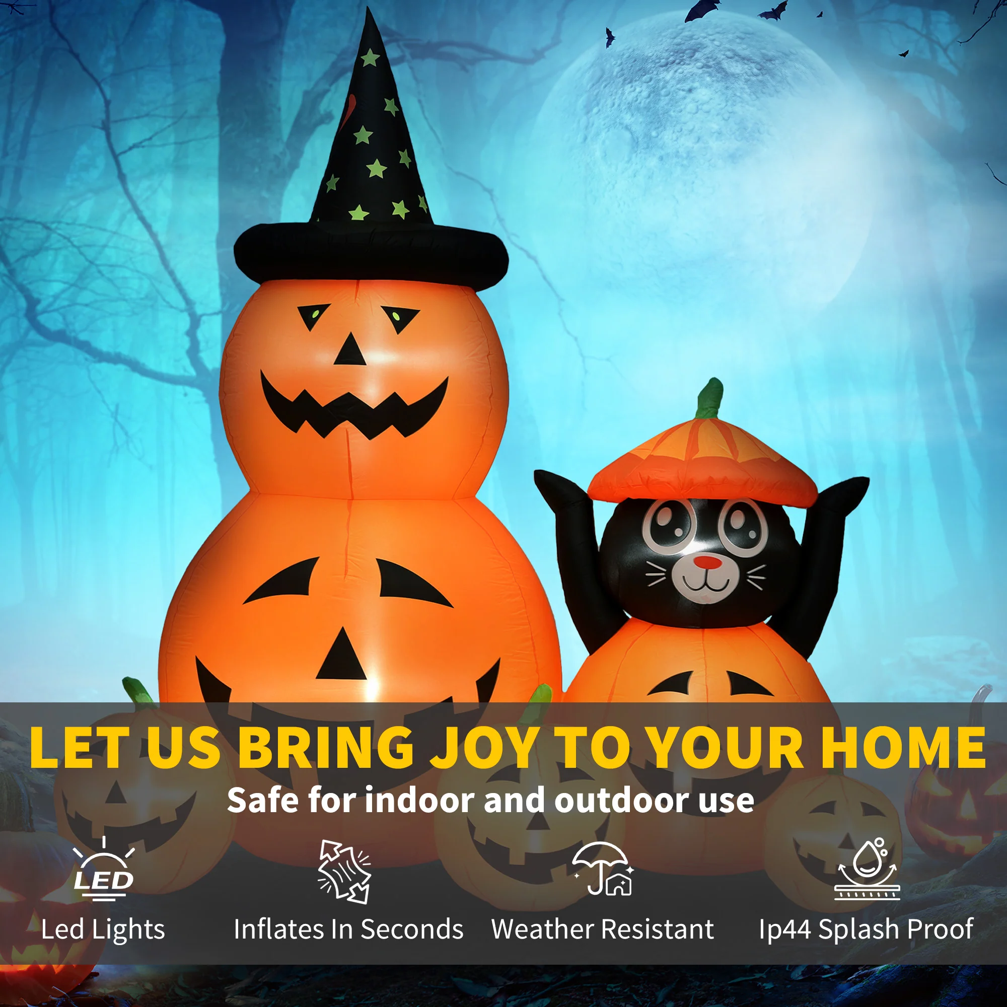 Outsunny Pumpkin and Cat with LED Lights, Halloween Inflatables Decoration - Image 4